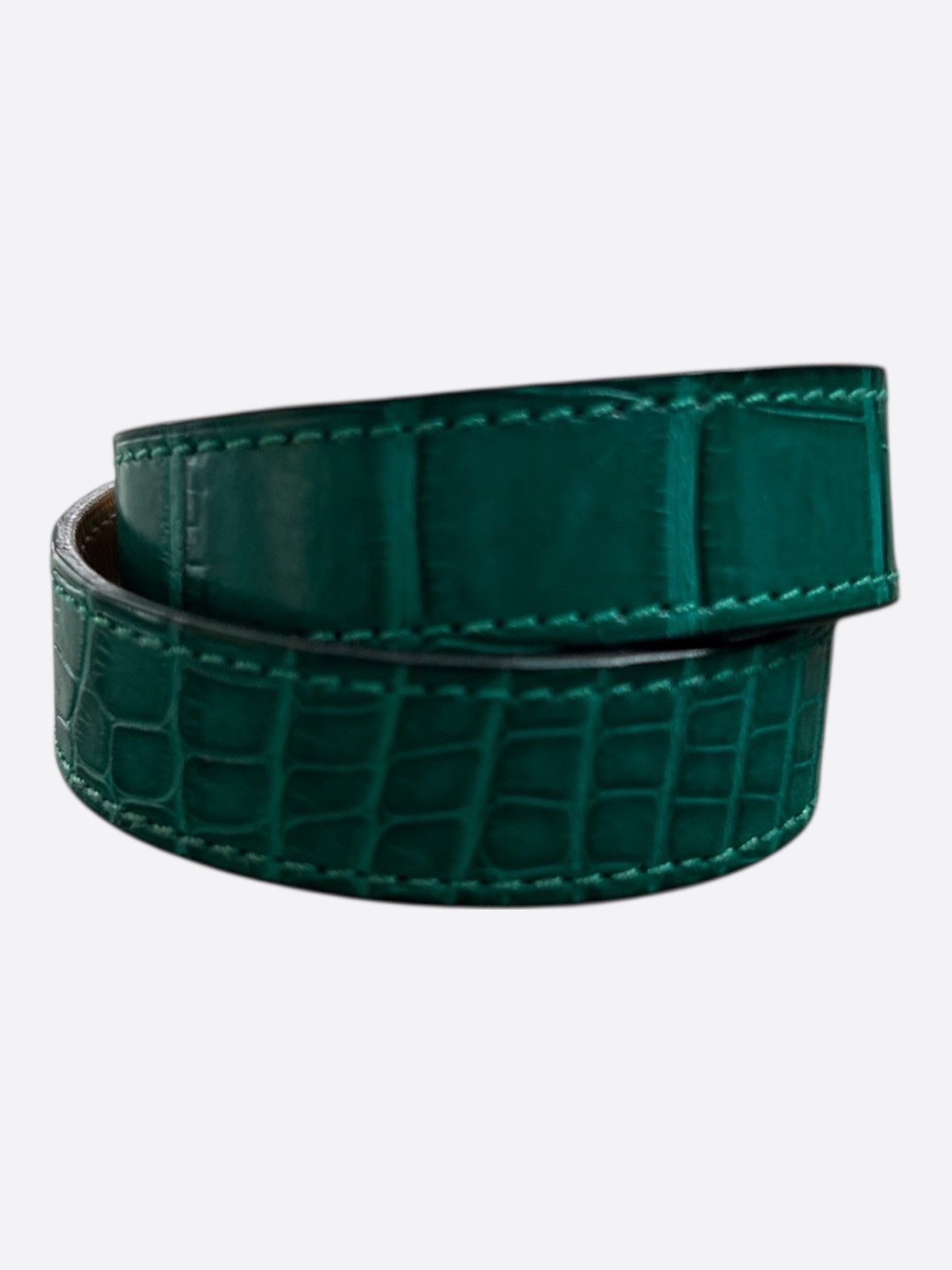 Hermes Green Crocodile & Palladium Hardware Etriviere Bracelet Size ONE SIZE - 2 Thumbnail
