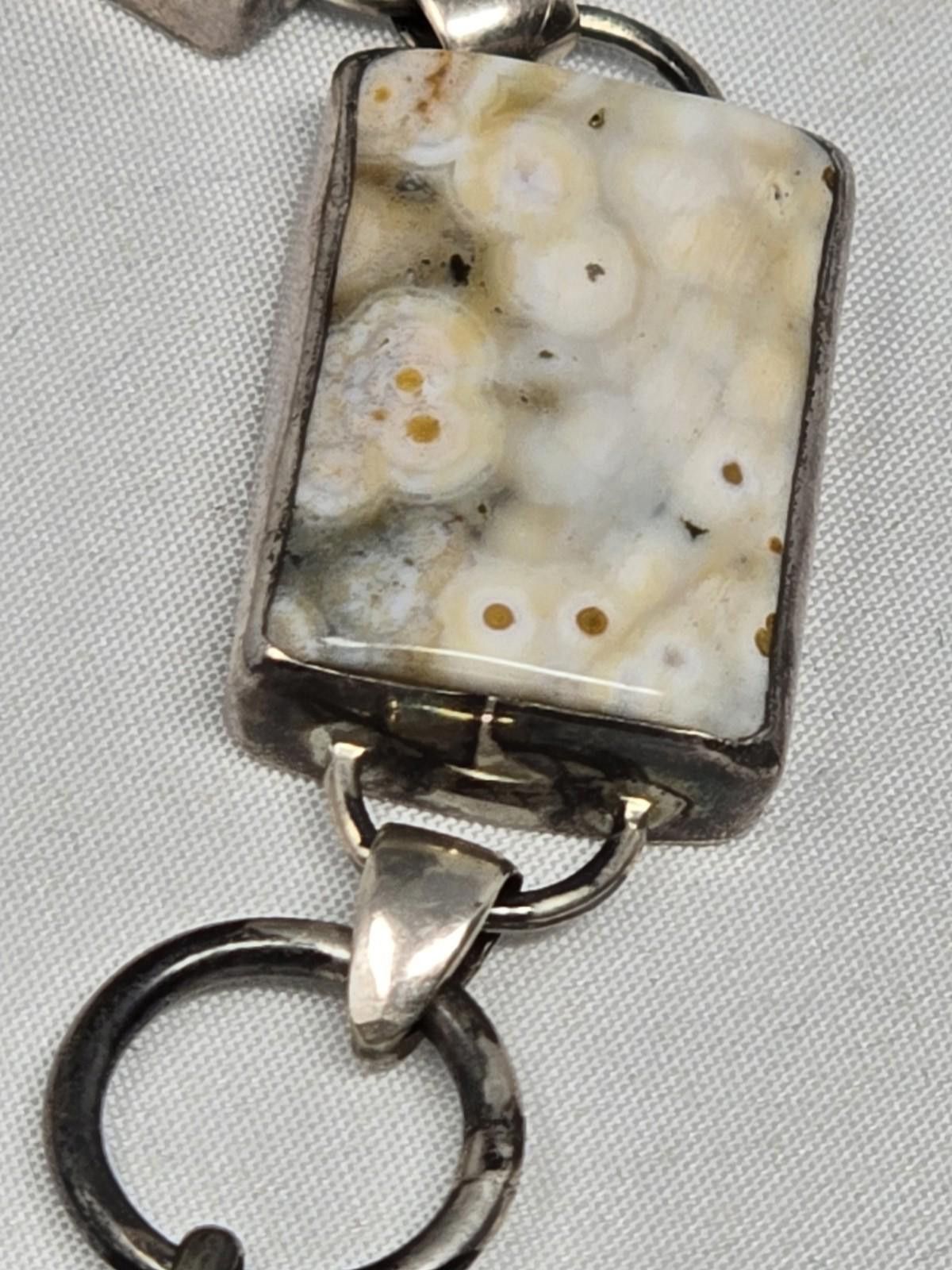 RAGEBLUE ​Vtg Sterling Silver Rare Ocean Orb Jasper Link Bracelet Size ONE SIZE - 9 Thumbnail