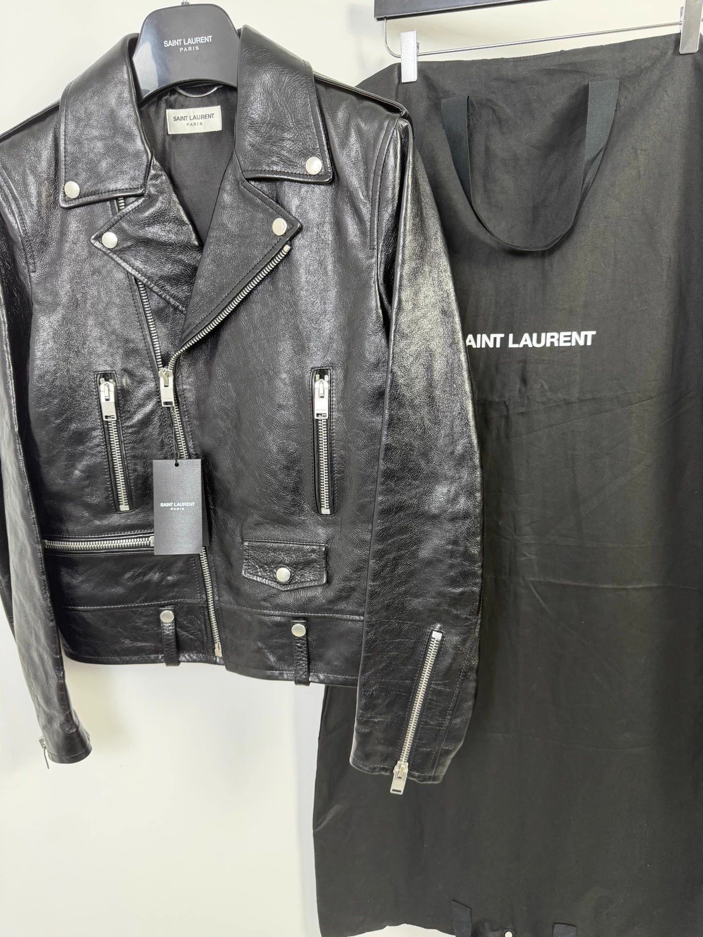 Saint Laurent Paris SLP 17fw 46 cracked oil leather biker jacket new w/ tags Size US S / EU 44-46 / 1 - 3 Thumbnail