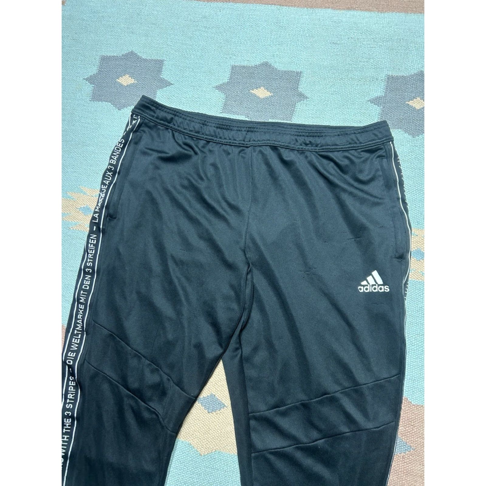 Adidas VINTAGE Adidas track pants polyester joggers black three stripes spell out men’s XL Size US 36 / EU 52 - 4 Thumbnail
