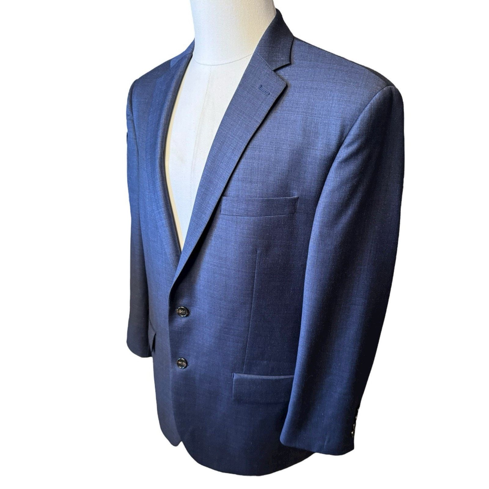Ralph Lauren Ralph Lauren Wool Navy Blue Plaid Two Button Sport Coat Size 44R - 2 Thumbnail