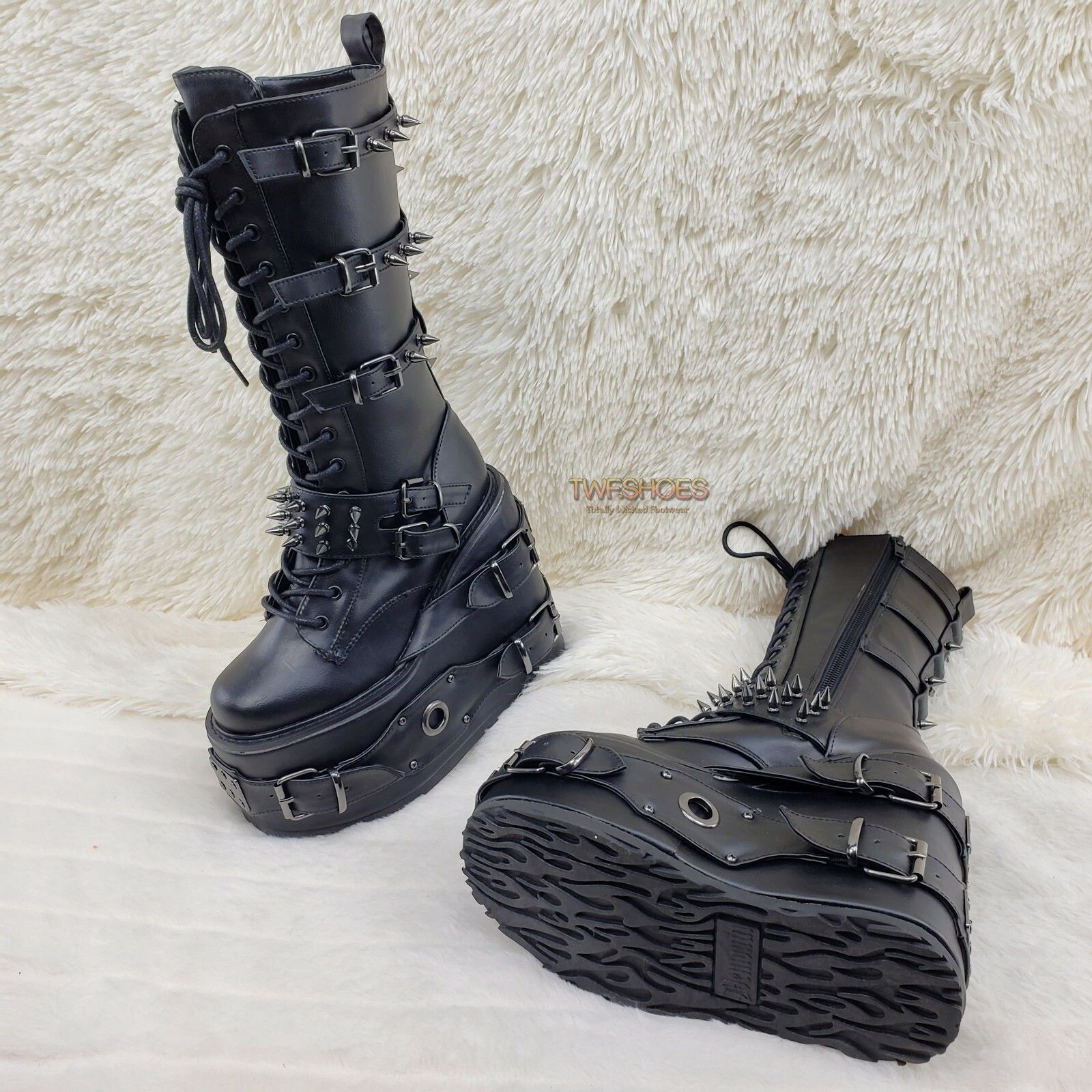 Other Swing 327 Black Knee Boot 5.5" Platform Studs & Spikes Goth Size US 6 / IT 36 - 4 Thumbnail