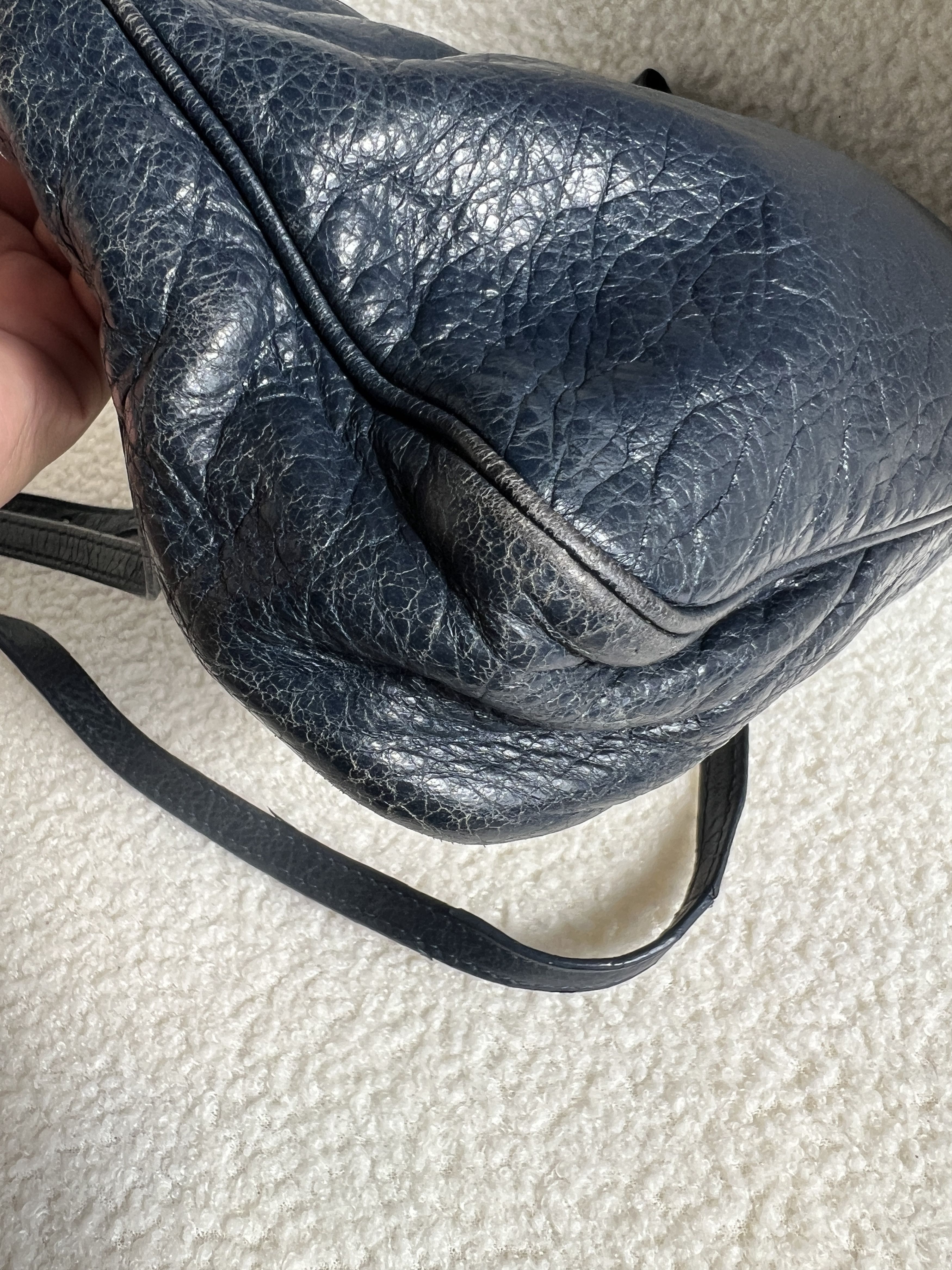 Balenciaga Authentic Balenciaga Navy Blue Hip City Leather Bag Size ONE SIZE - 6 Thumbnail
