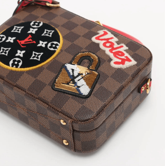 Louis Vuitton Damier Ebene LV Stories Box Patches Bag Brown x Red Size ONE SIZE - 3 Thumbnail