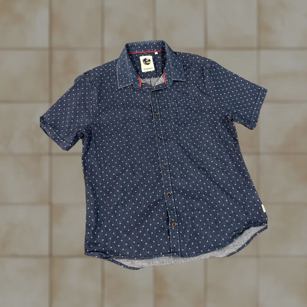 Vintage 7 Diamonds Shirt Mens XL Blue Denim Geometric Short Sleeve Button Up Stretch Size US XL / EU 56 / 4 - 1 Thumbnail