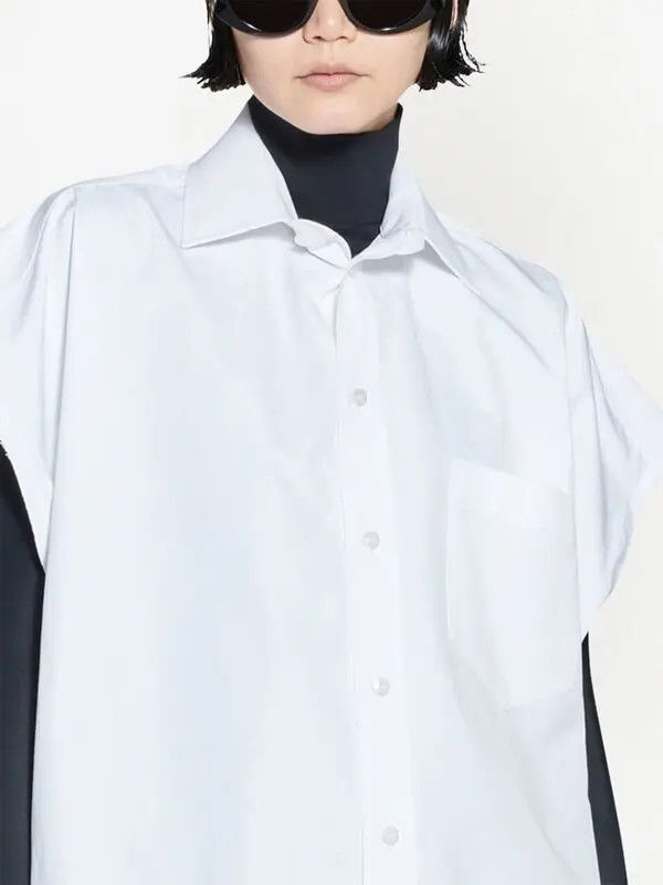 Balenciaga o1y0625 Solid Color Short Sleeve Shirt in White Size M / US 6-8 / IT 42-44 - 3 Thumbnail
