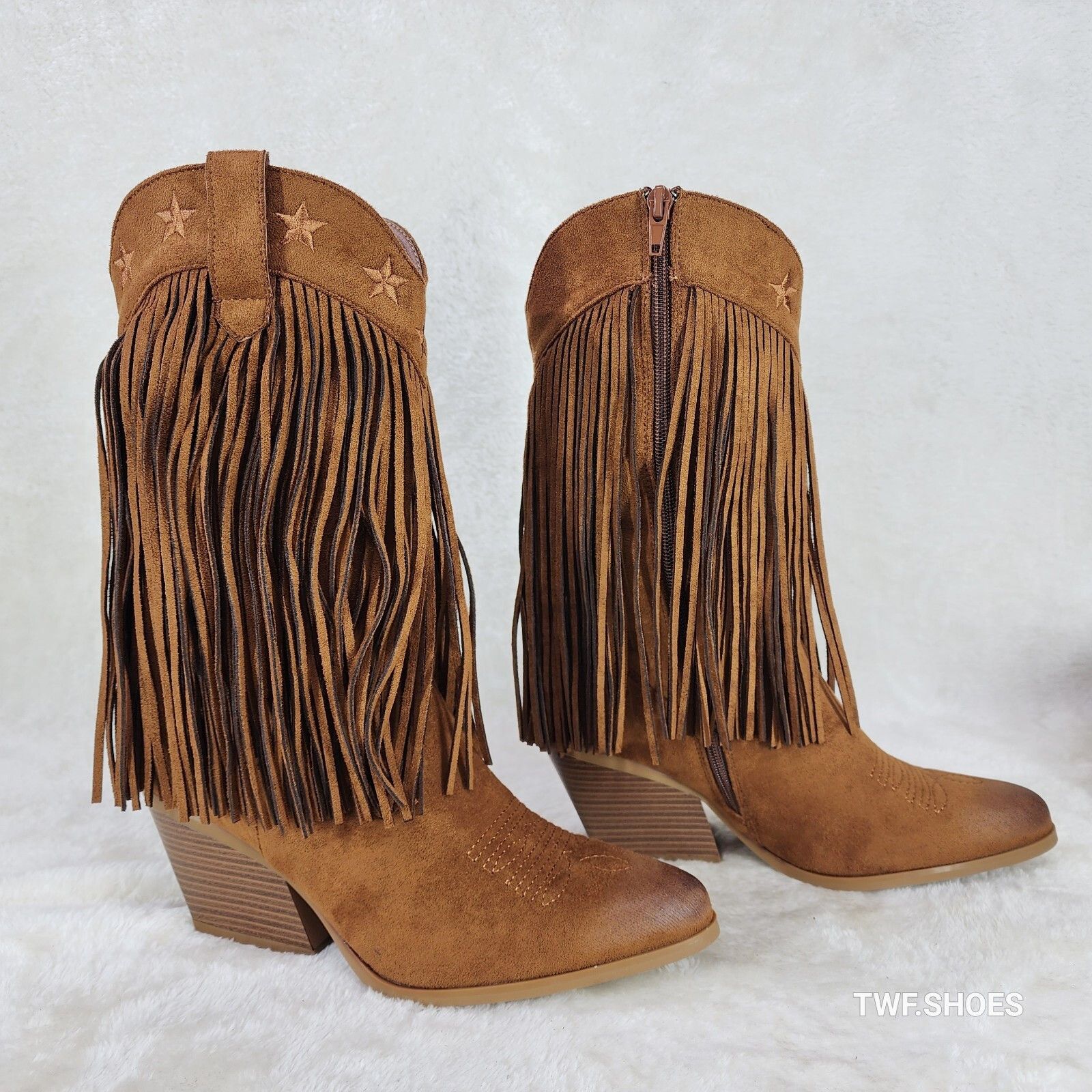 Other Dusty Trails Mid Calf Whiskey Brown Fringe Country Western C Size US 8 / IT 38 - 3 Thumbnail
