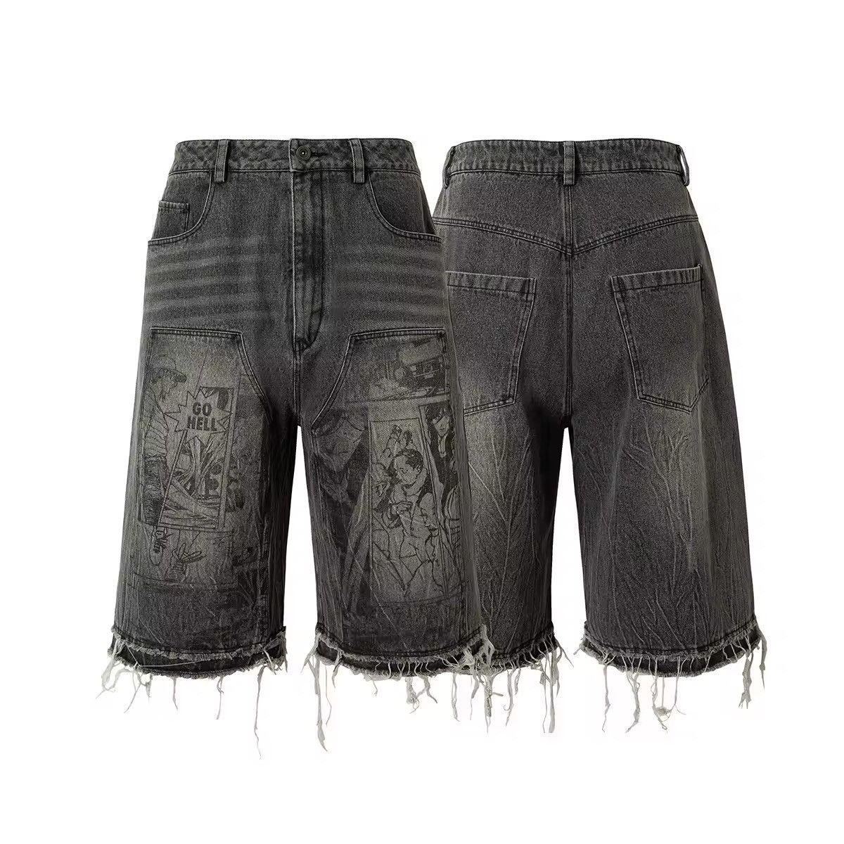 Other Streetwear Gothic Punk Washed Denim Printed Shorts Size US 32 / EU 48 - 3 Thumbnail