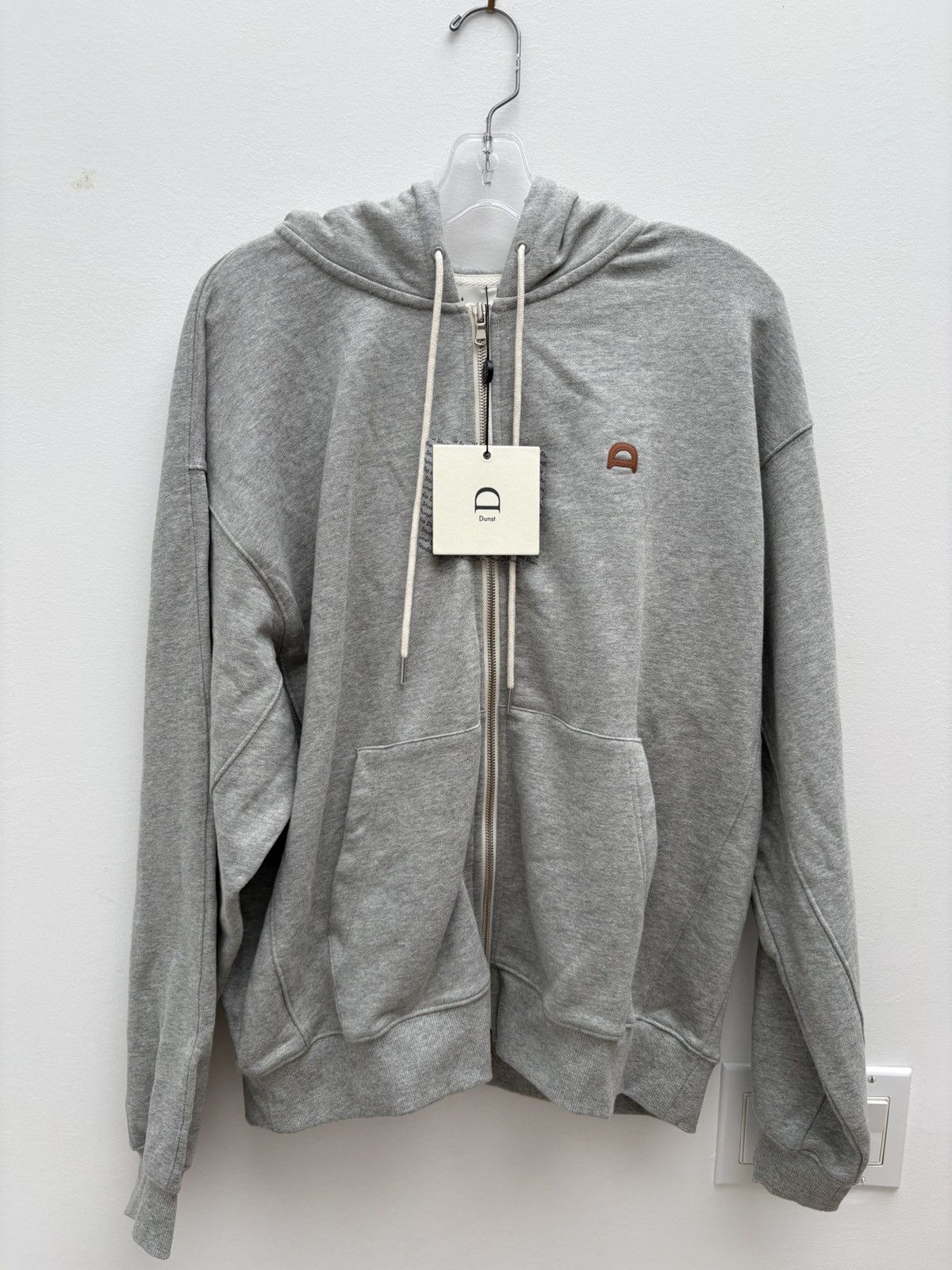Other Dunst brand Unisex leather logo zip up hoodie melange grey Size US L / EU 52-54 / 3 - 1 Thumbnail
