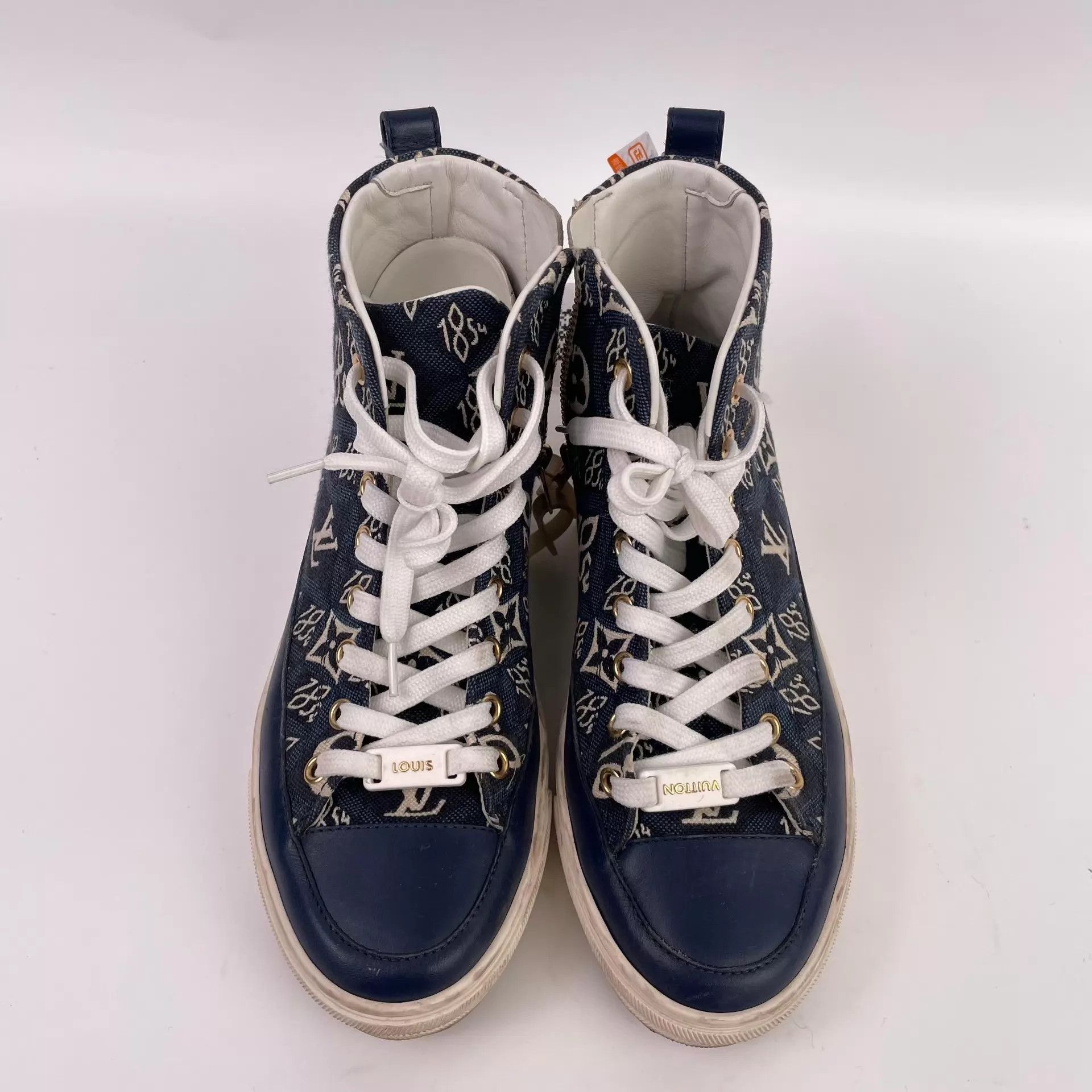 Louis Vuitton LV Wmn Canvas Allover Print Blue High-Top Shoes 35 Size US 4.5 / IT 34.5 - 2 Thumbnail