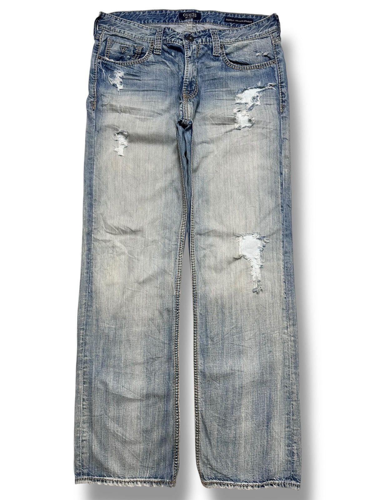 Guess Guess Vintage Distressed Ripped Straight Leg Jean With Faded Size US 36 / EU 52 - 1 Thumbnail