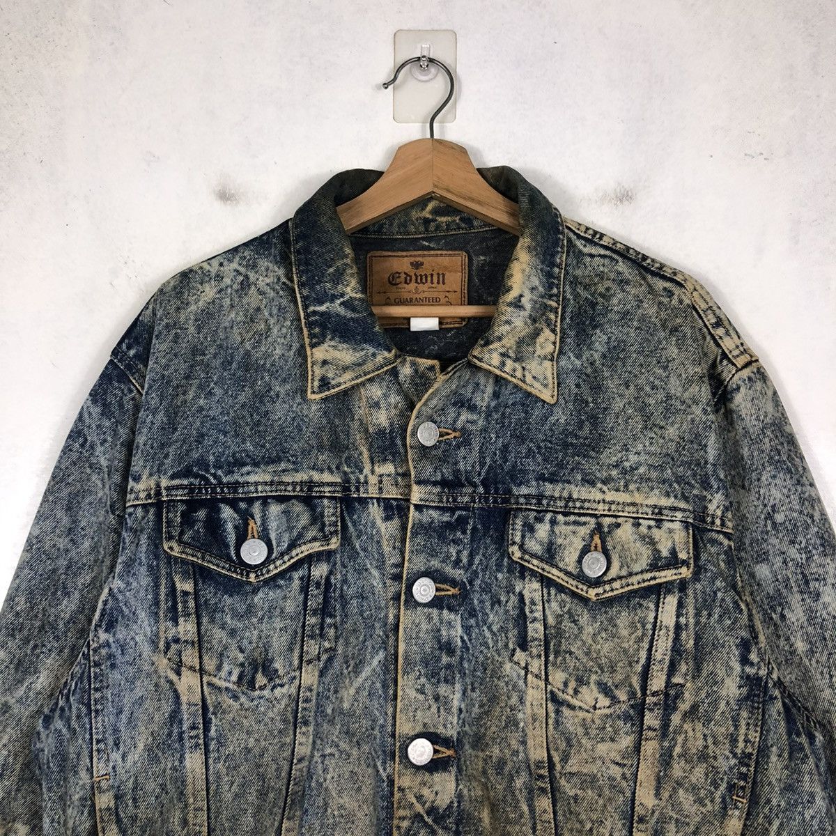 Edwin 📌VINTAGE RUSTY BIKER DENIM JACKET TRUCKER EDWIN Size US L / EU 52-54 / 3 - 5 Thumbnail