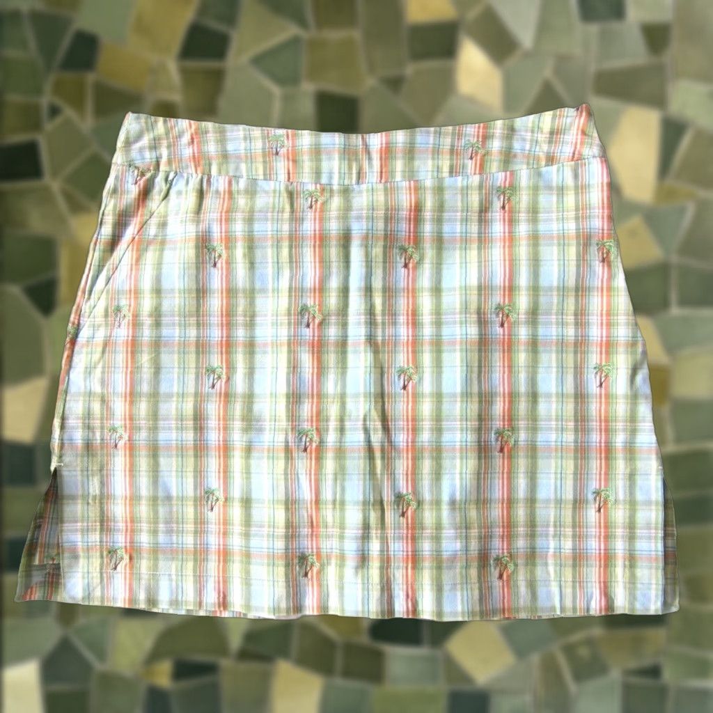 Izod IZOD Flex Cotton Stretch Green Orange Plaid Palm Tree Pocket Shorts Skort Size 8 Size 30" / US 8 / IT 44 - 1 Thumbnail