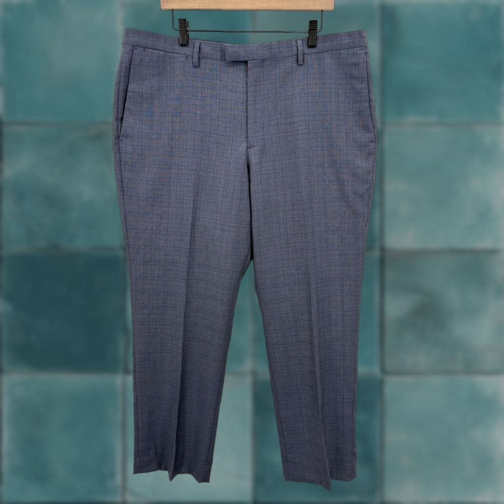 Banana Republic Banana Republic Dress Pants Mens 38x32 Blue Check Slim Fit Guabello Wool Lined Pants Size US 38 / EU 54 - 1 Thumbnail