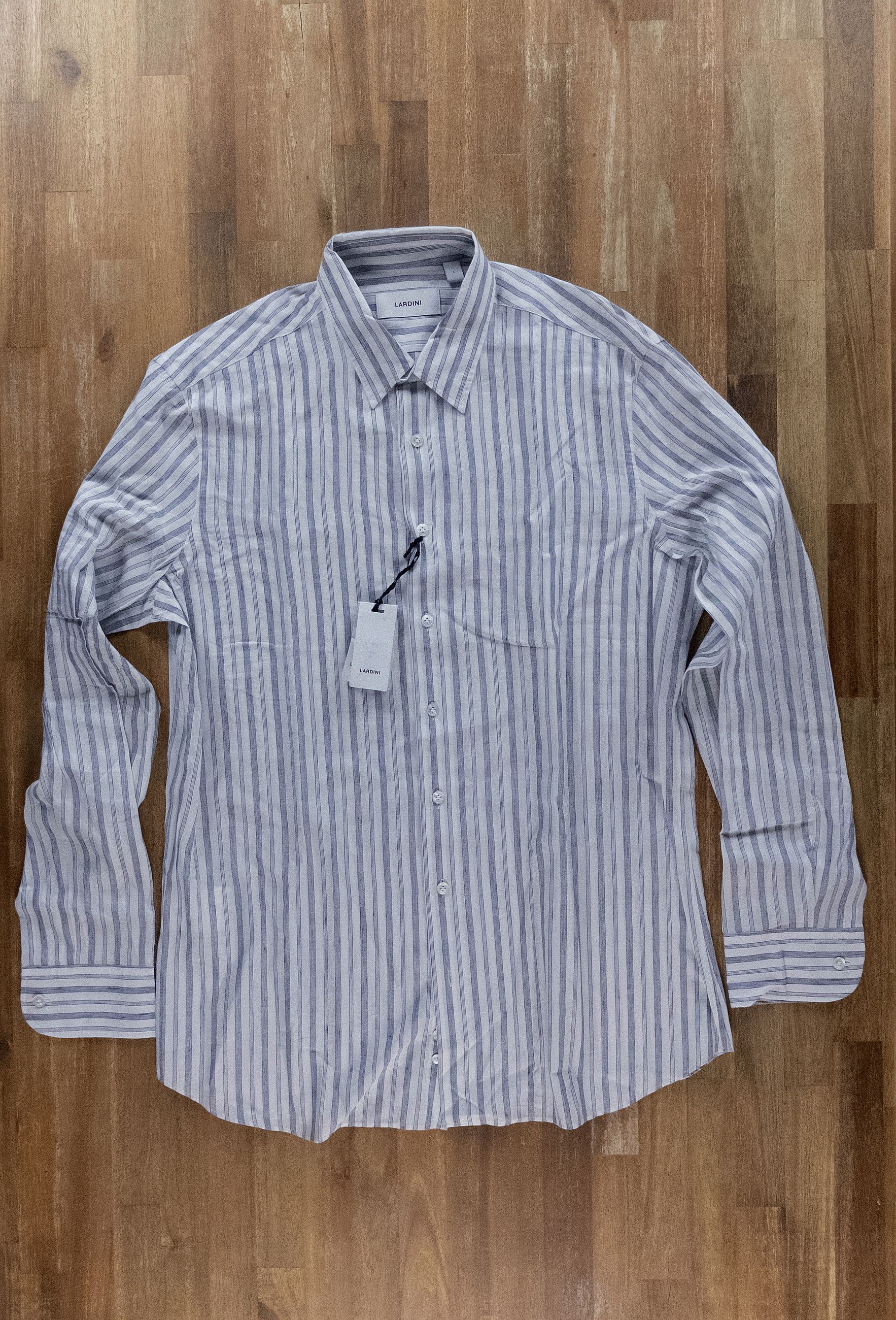 Lardini LARDINI white blue striped cotton linen lightweight shirt Size US L / EU 52-54 / 3 - 1 Thumbnail