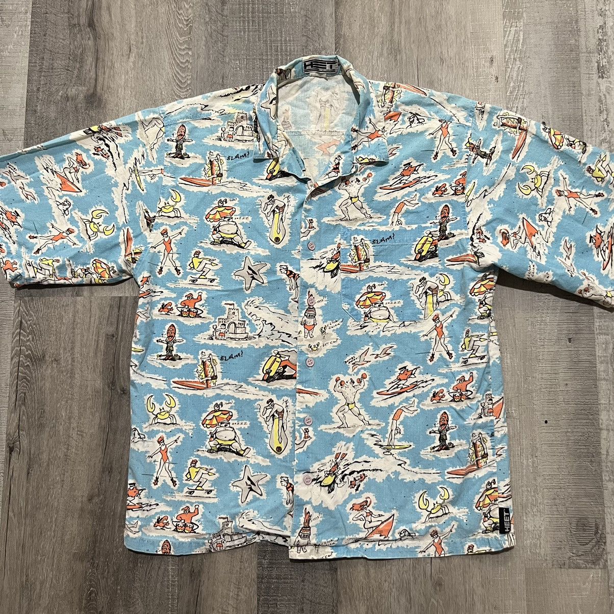 Vintage VTG Heet Pop Art Surf Skate Loop Collar Beach Button Shirt Size US M / EU 48-50 / 2 - 1 Thumbnail