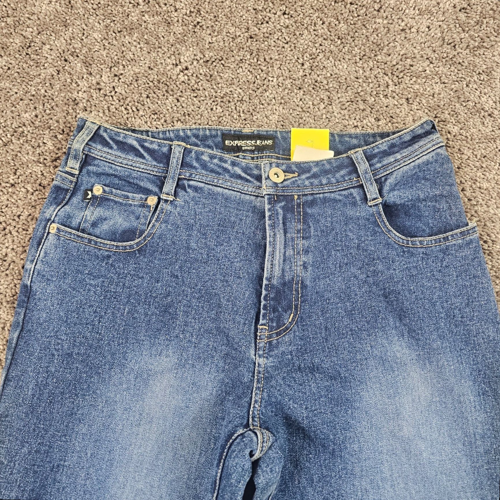 Express VINTAGE Express Women's Flare Jeans Medium Wash 28x33 Stretch 12 Denim Low Rise Girls Size 34" / US 12 / IT 48 - 2 Thumbnail