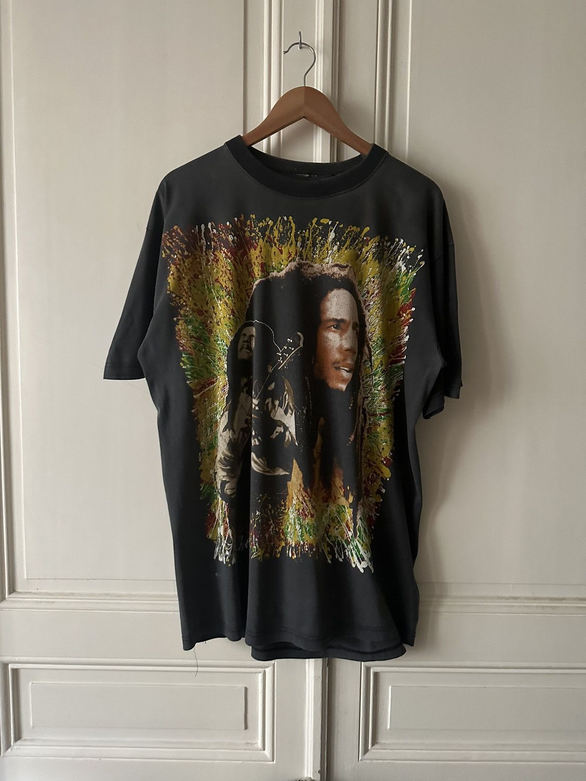 image of 90’S Bob Marley "get Up Stand Up" Rap Tees Faded - XL in Black, Men's