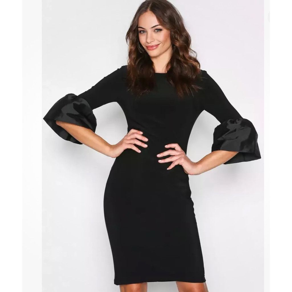 RALPH LAUREN Konatta Ruched Jersey Bell Sleeve Dress Size 12