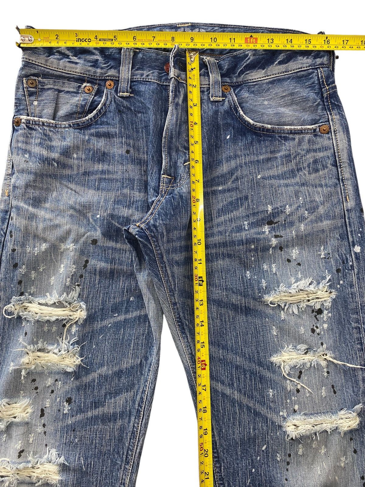 Japanese Brand Blue Trip Ripped With Paint Splatter Straight Leg Jeans Size US 32 / EU 48 - 6 Thumbnail