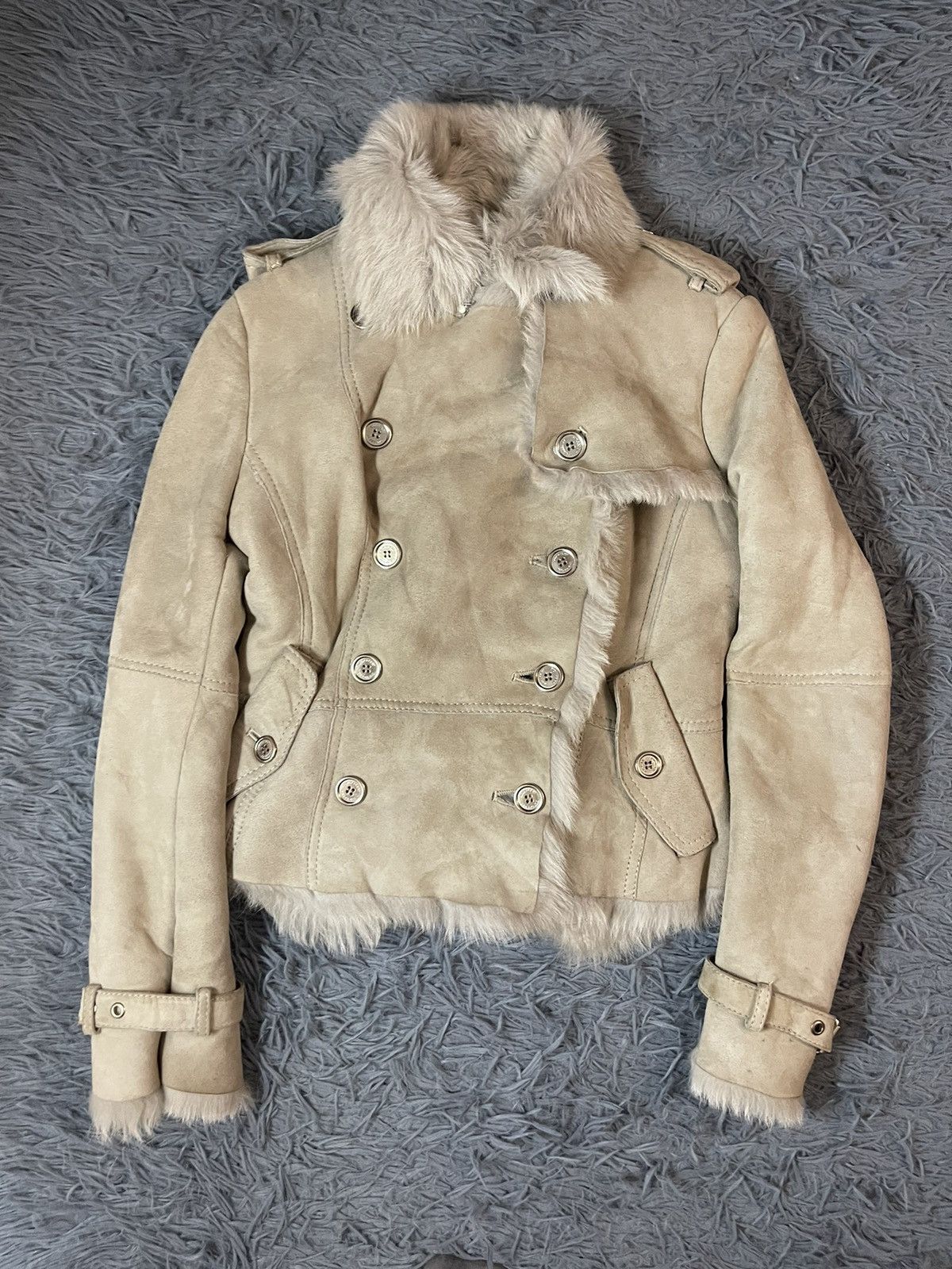 Burberry × Genuine Leather Burberry real fur + Leather fuzzy shearling biker jacket Size S / US 4 / IT 40 - 4 Thumbnail