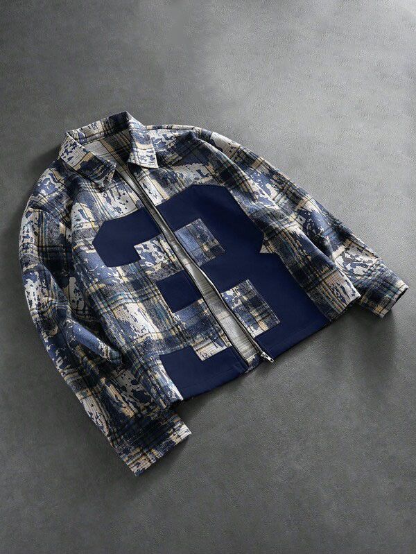 Japanese Brand Plaid Distressed Patchwork Jacket embroidered number 3 Size US L / EU 52-54 / 3 - 3 Thumbnail