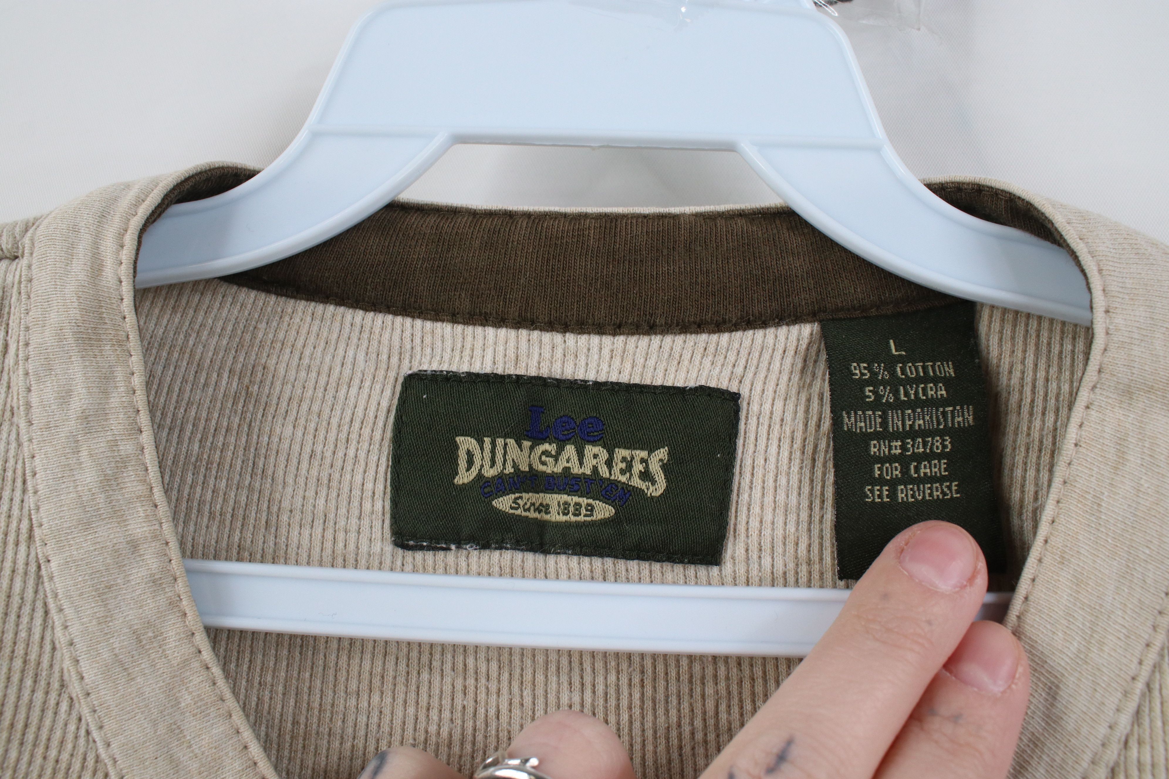 Lee Vintage 90s Y2K Lee Dungarees Knit Henley T-Shirt Beige Size US L / EU 52-54 / 3 - 5 Thumbnail