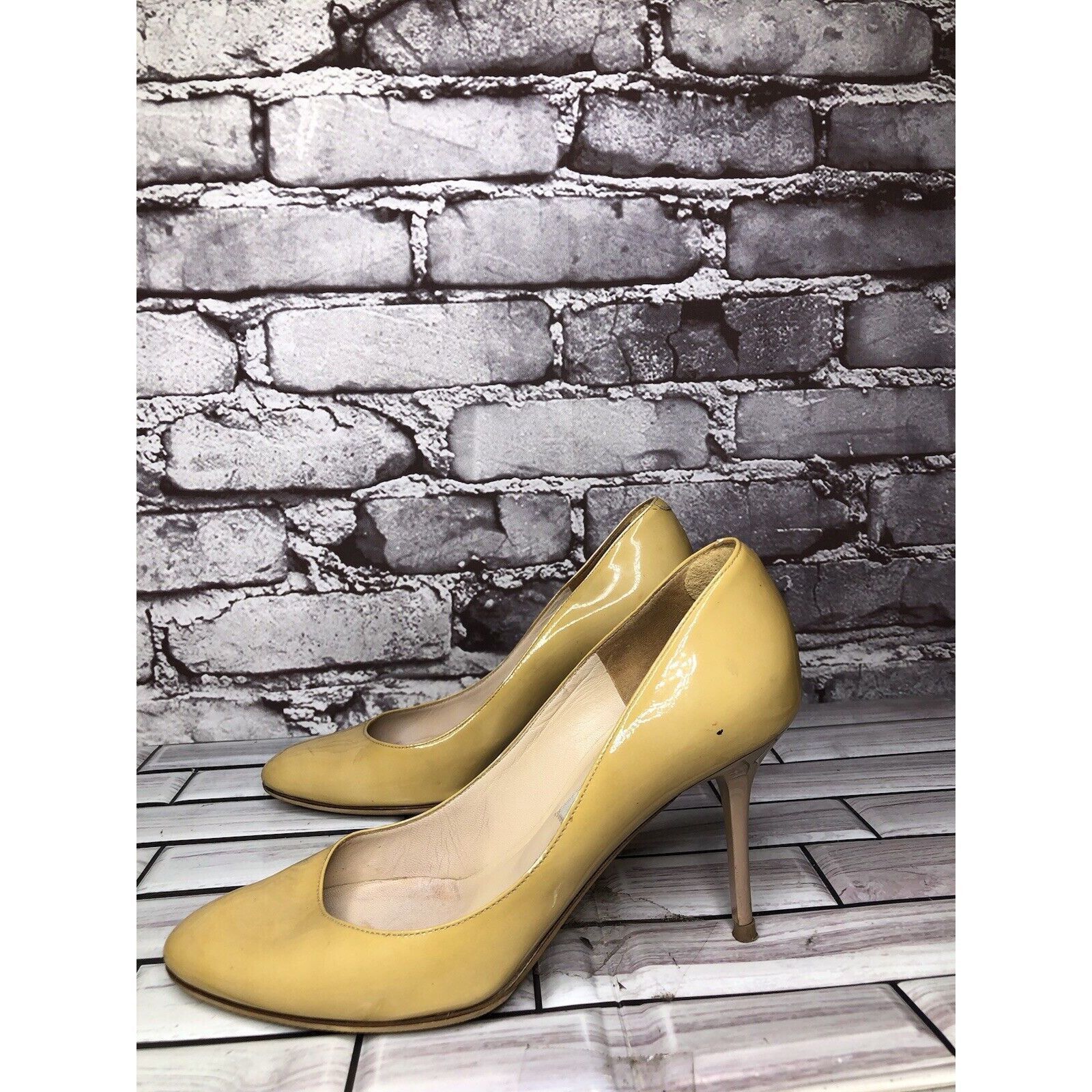 Jimmy Choo JIMMY CHOO London Yellow Patent Leather Kitten Pumps Heels W Size US 5 / IT 35 - 1 Thumbnail