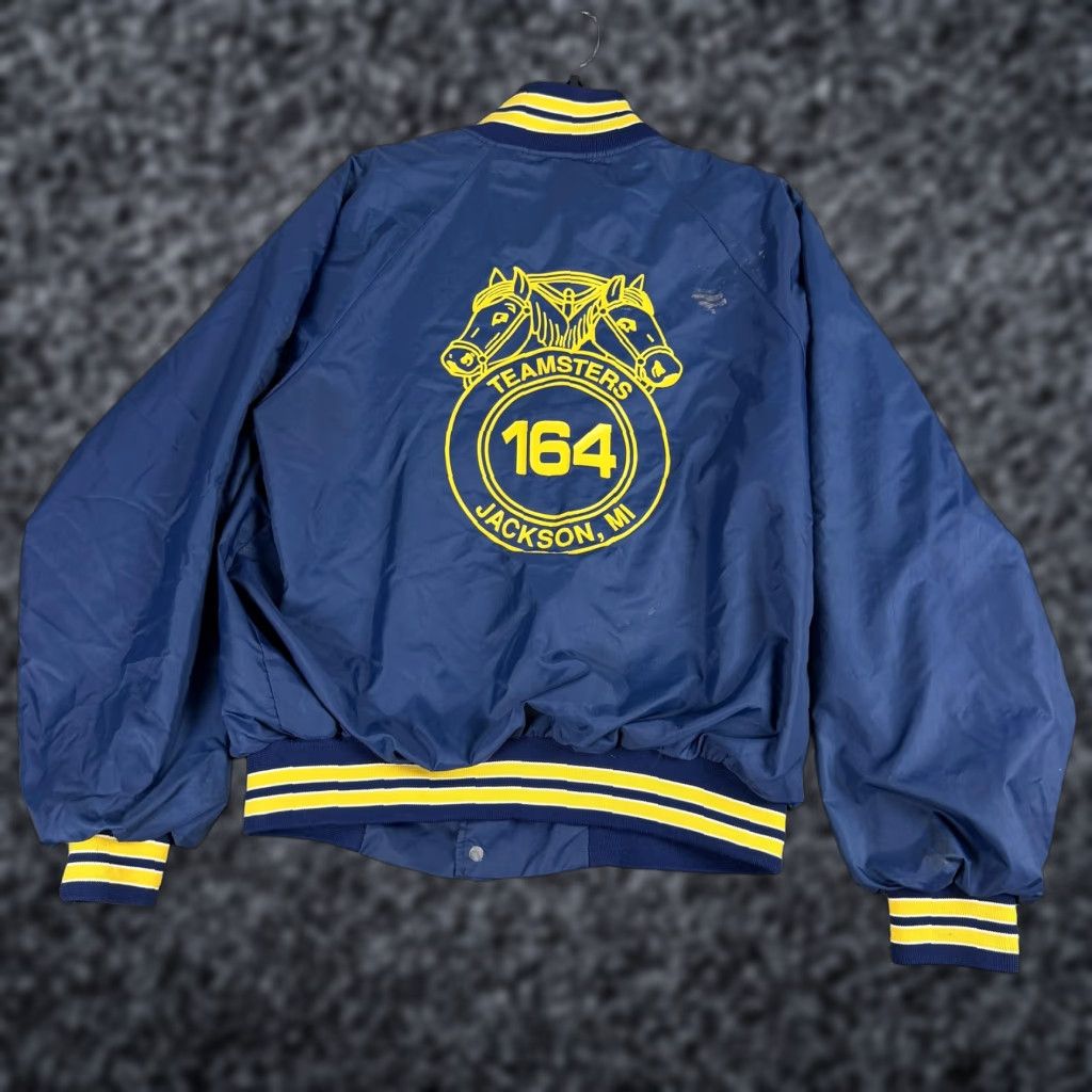 Vintage VINTAGE Hartwell Teamsters Jacket Mens Large Blue Bomber Nylon Snap Front Varsity Coat Casual Workwear Size US L / EU 52-54 / 3 - 1 Thumbnail