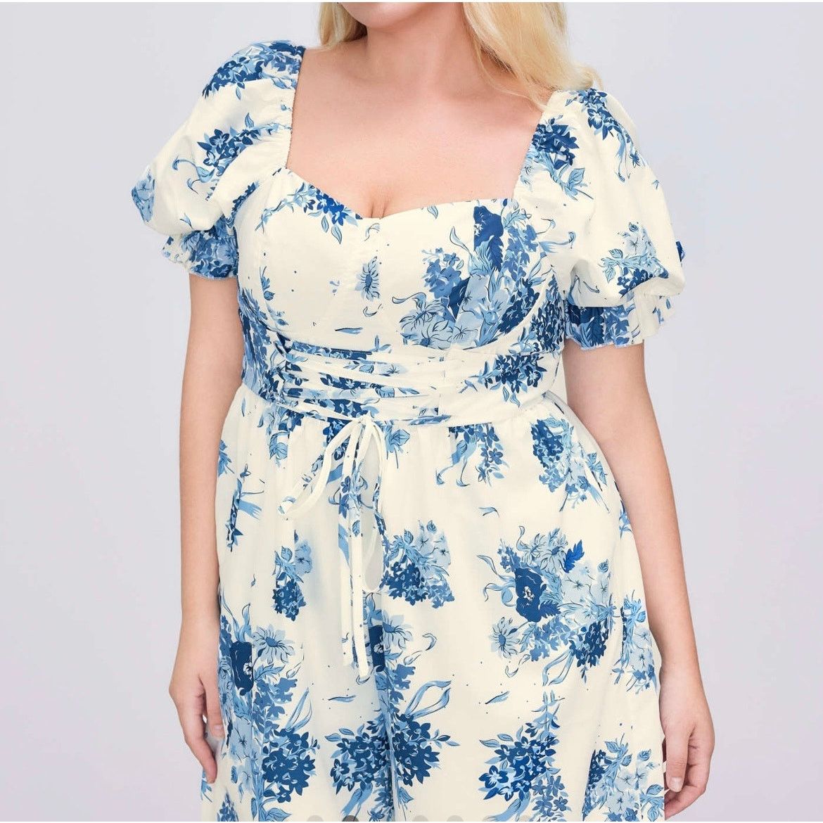 Cider CIDER SQUARE NECK PUFF SLEEVE FLORAL JUMPSUIT CURVE & PLUS Size 42" / US 20 - 6 Thumbnail