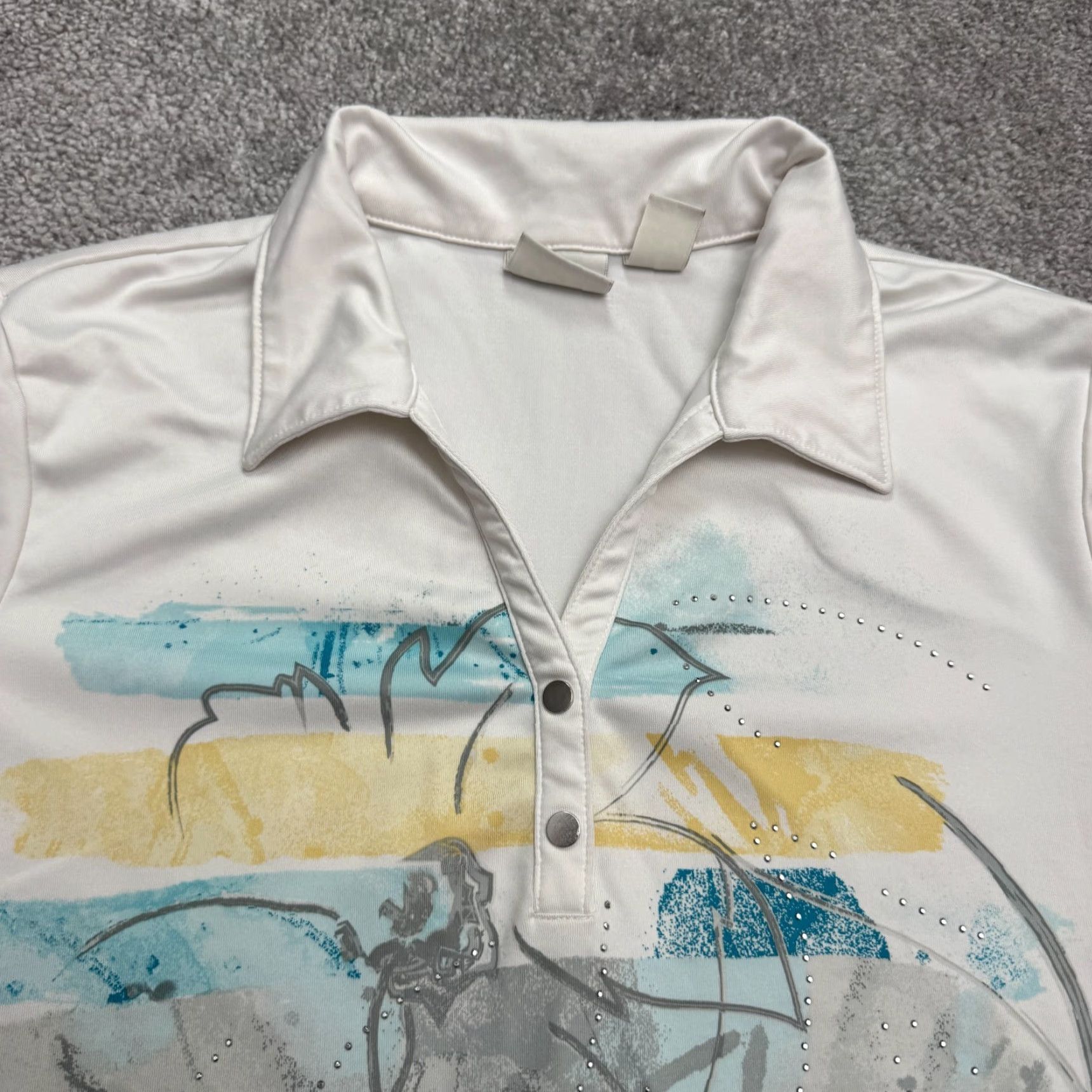Vintage Chico's Polo Shirt Womens 1 Medium White Abstract Zenergy Casual Polo Shirt Size XS / US 0-2 / IT 36-38 - 4 Thumbnail