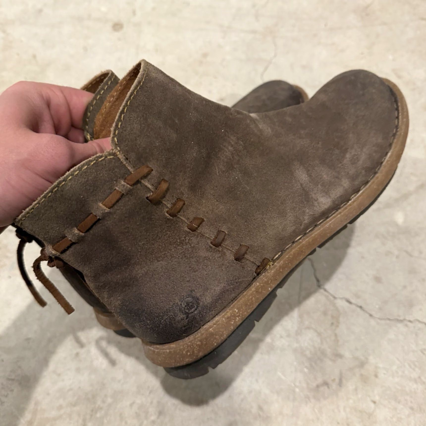 Born VINTAGE? Born Tavar Tuape Distressed Leather Side Zip Ankle Boots Womens Size 8.5 Brown Rubber Leather Bootie Zip Ankle Size US 9 / IT 39 - 6 Thumbnail