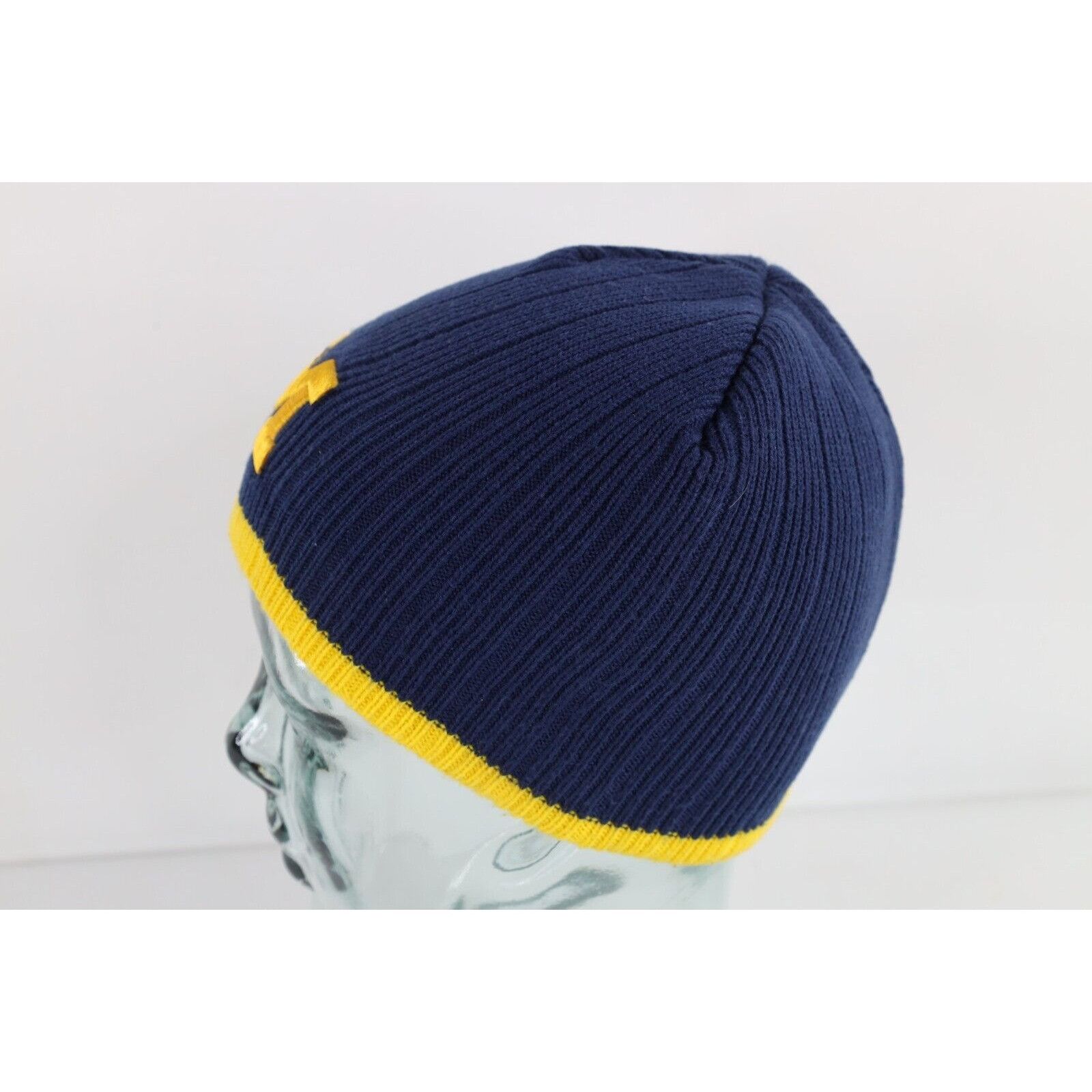 Vintage Vintage 90s University of Michigan Ribbed Knit Beanie Hat Size ONE SIZE - 3 Thumbnail