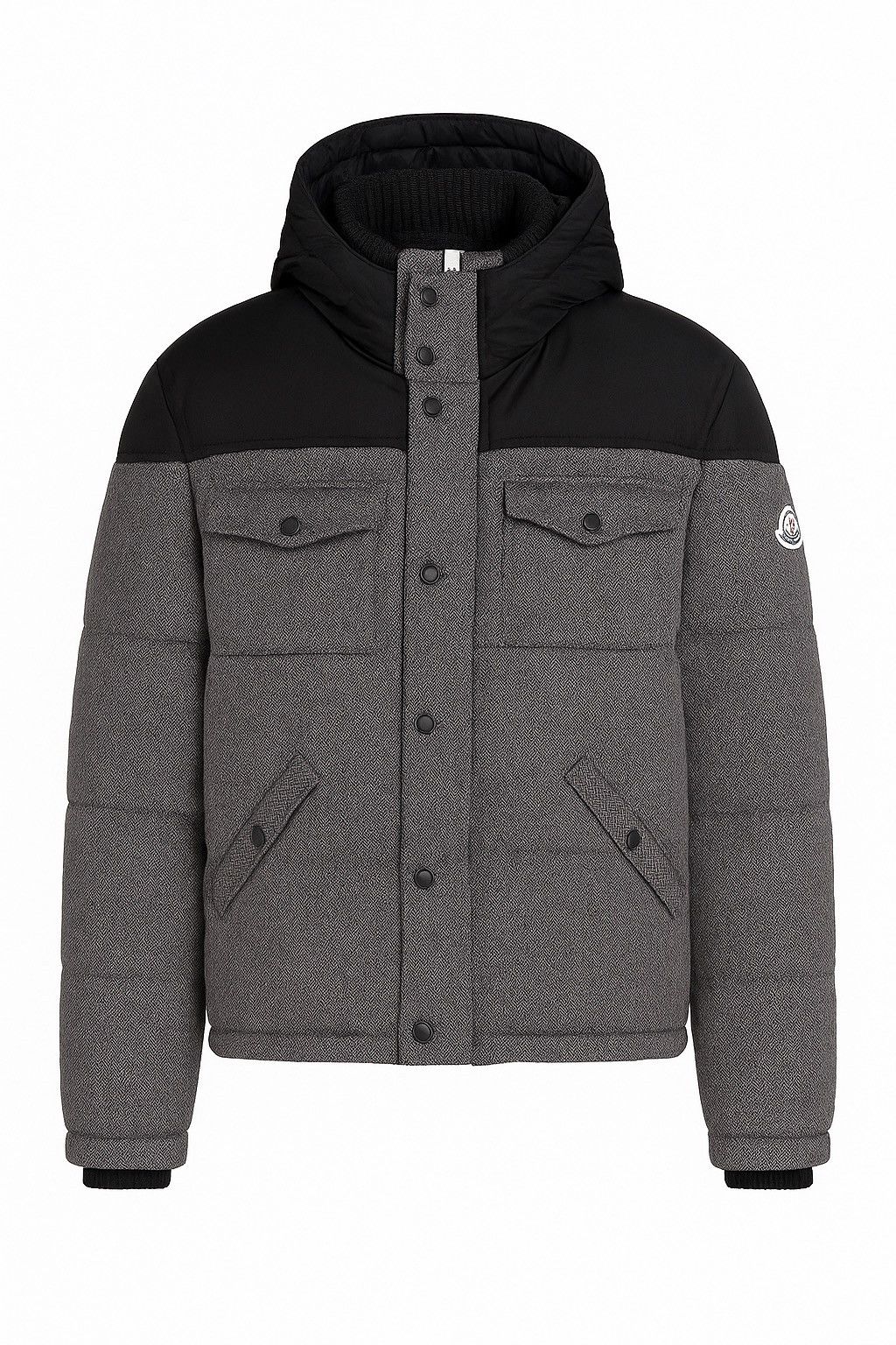 Moncler Vintage Moncler Down Jacket Herringbone Grey Black Hooded Size US XL / EU 56 / 4 - 1 Thumbnail