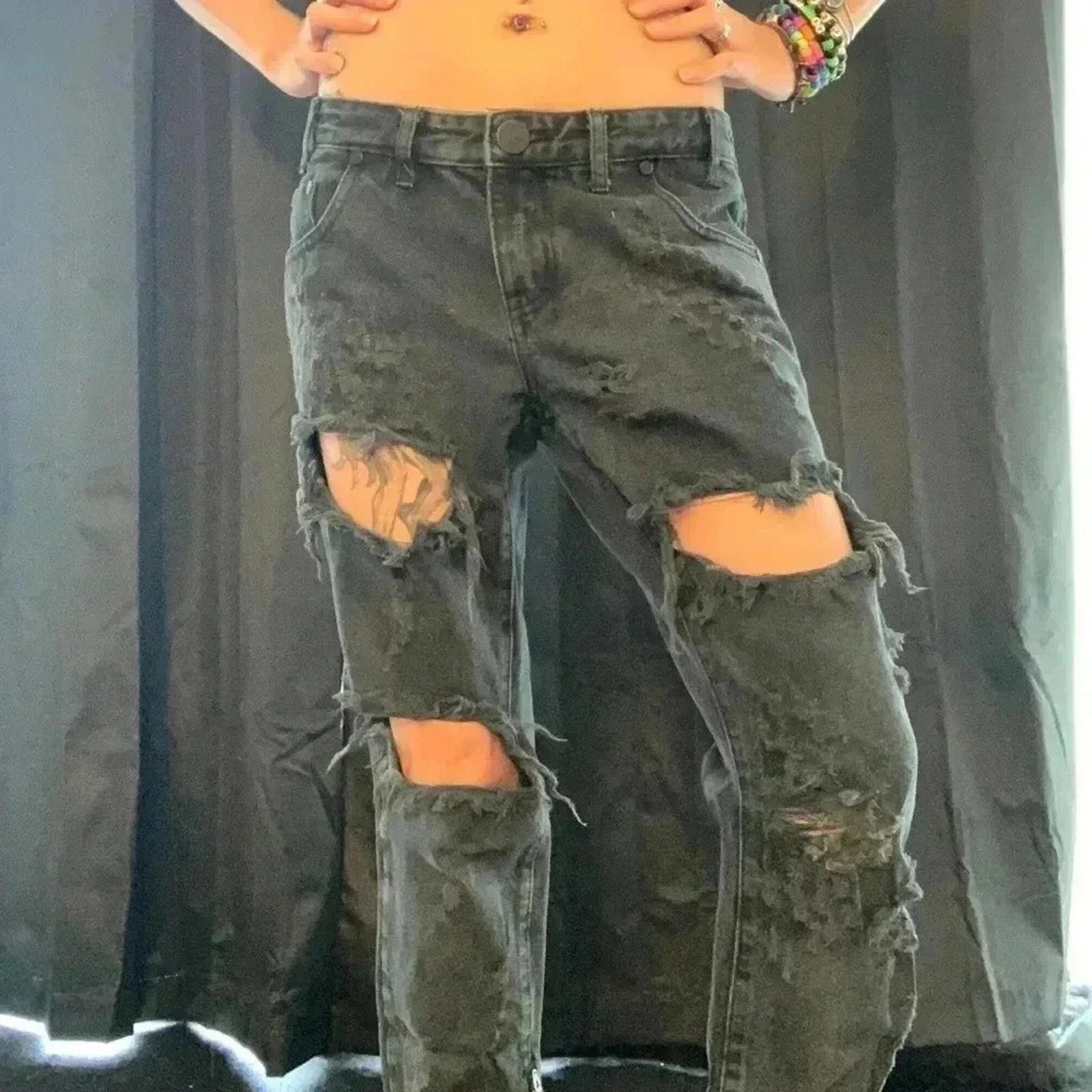 Designer Black distressed jeans with zippers Size 27" / US 4 / IT 40 - 3 Thumbnail