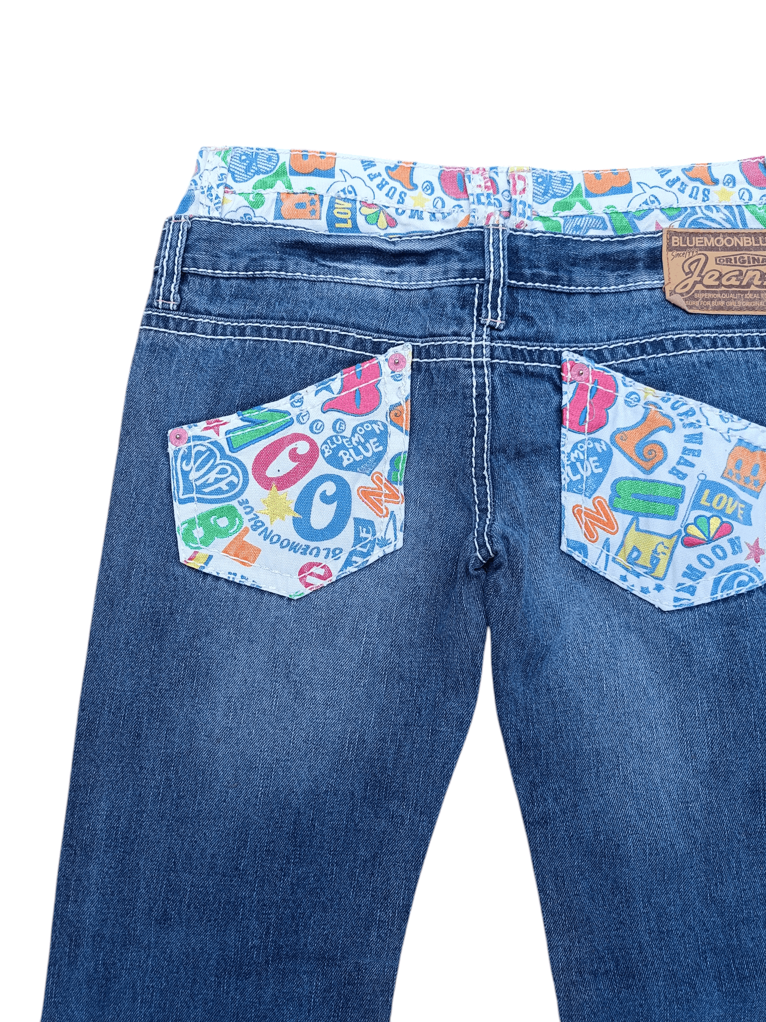 Designer VTG🔥BLUE MOON BLUE Double Waist Big Logo Paint Design Denim Size US 34 / EU 50 - 4 Thumbnail