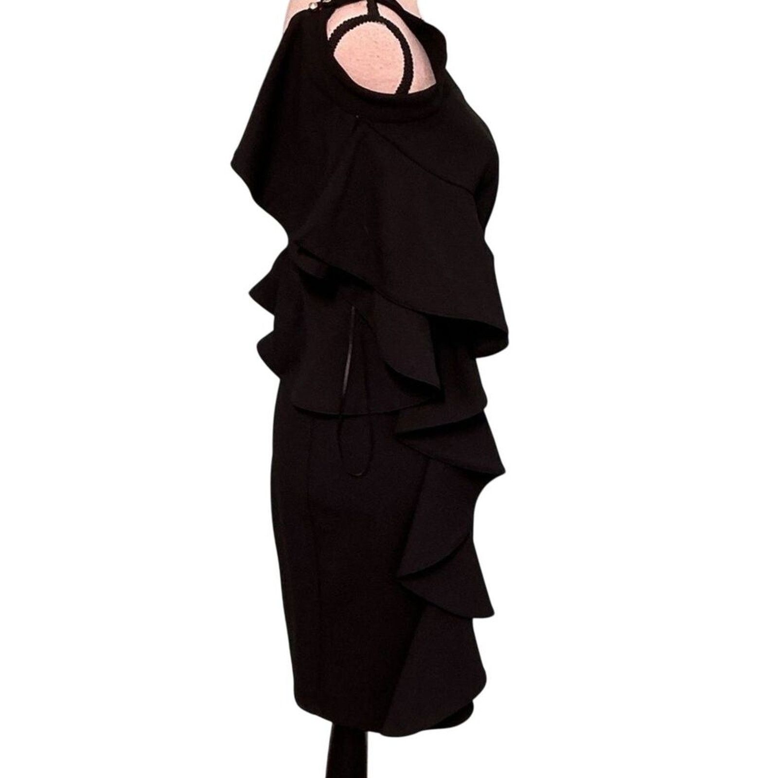 GB GB One Shoulder Ruffle Cocktail Dress – Black – Size M Size M / US 6-8 / IT 42-44 - 5 Thumbnail