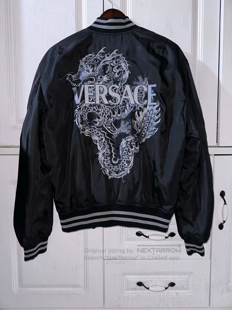 Versace Logo back embroidered dragon brocade cotton jacket