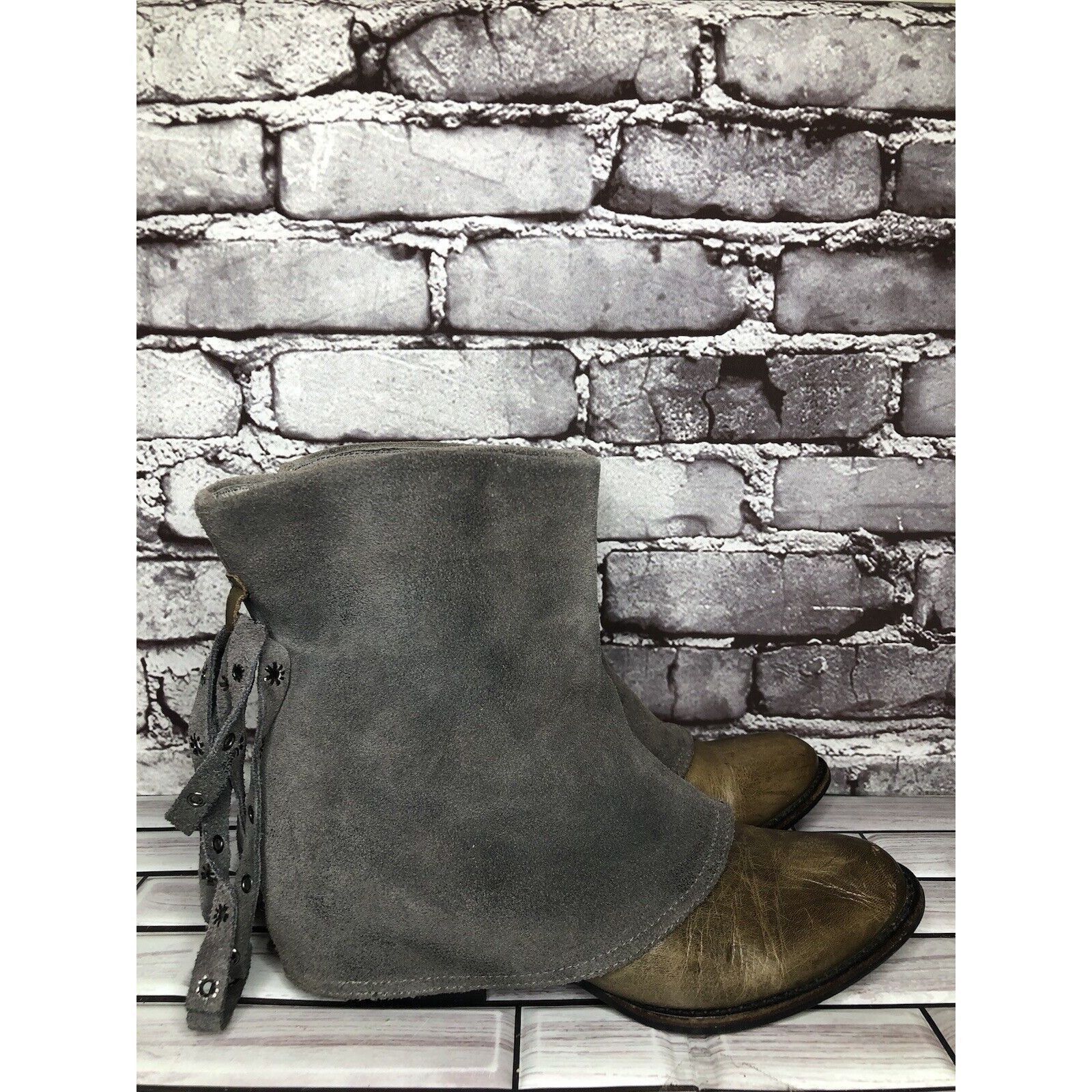 Other Antelope Gray Suede Taupe Leather Dress Casual Heel Boots Wo Size US 6.5 / IT 36.5 - 3 Thumbnail