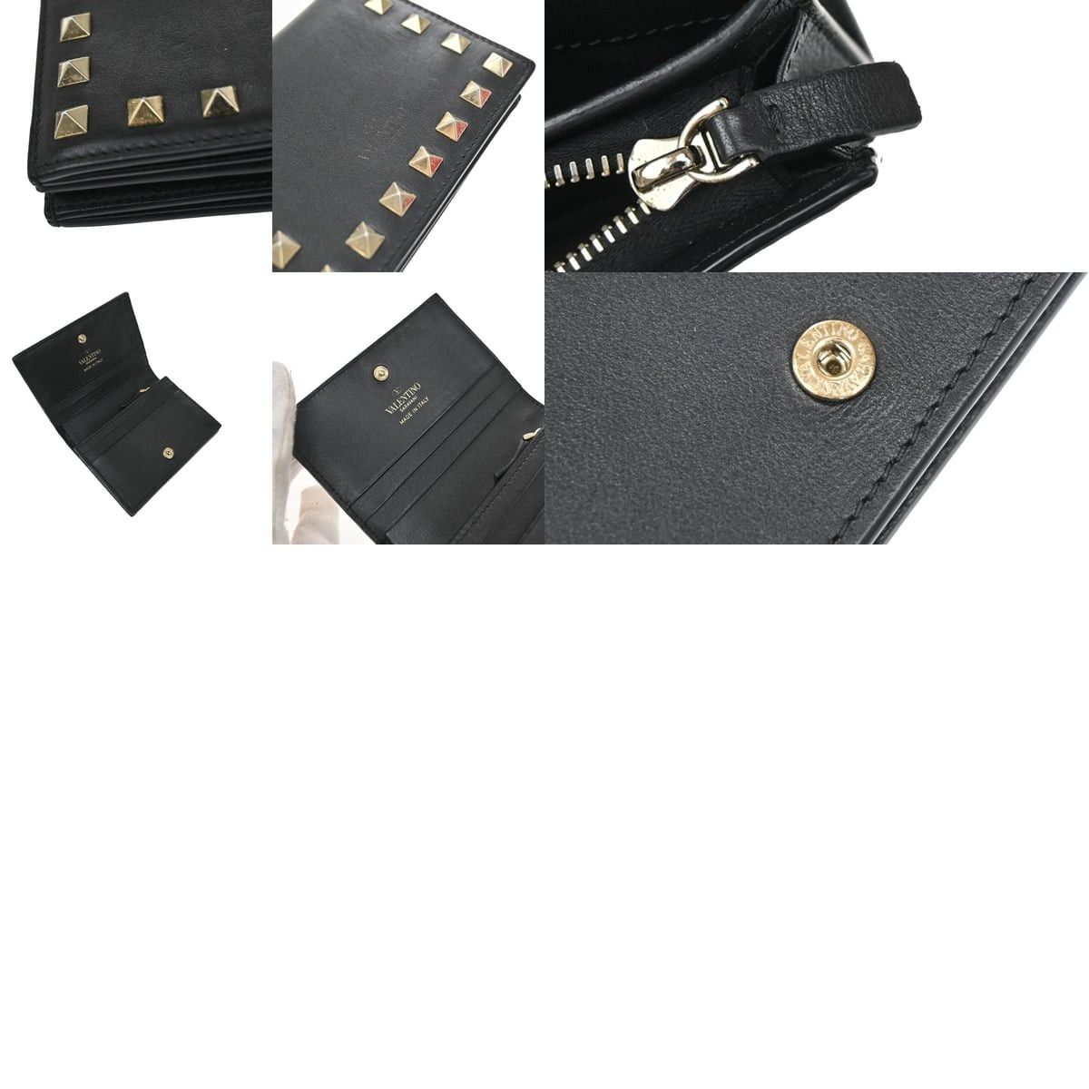 Valentino Valentino Leather Rockstud Flap Card Case Black Size ONE SIZE - 5 Thumbnail