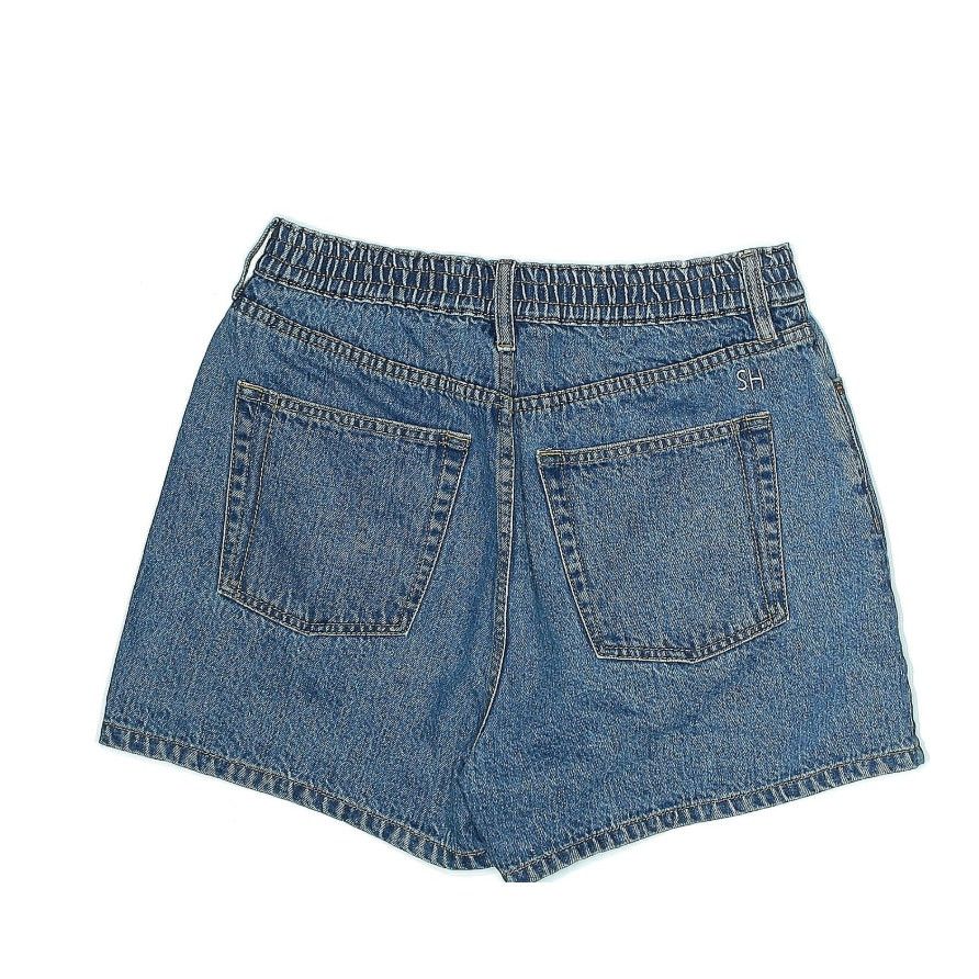 Still Here Still Here elastic waist medium wash high-waist denim shorts Size 29" - 2 Thumbnail