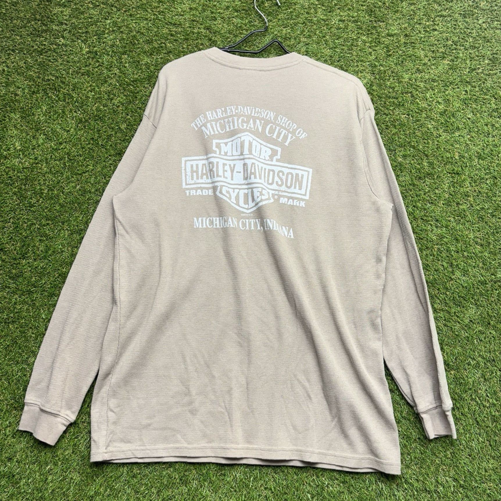 Harley Davidson Harley-Davidson Shirt Mens 2XL Thermal Waffle Knit Long Sleeve Beige Crew Neck Reversible Motorcycle Grunge 2000s Mens Size US XXL / EU 58 / 5 - 2 Thumbnail
