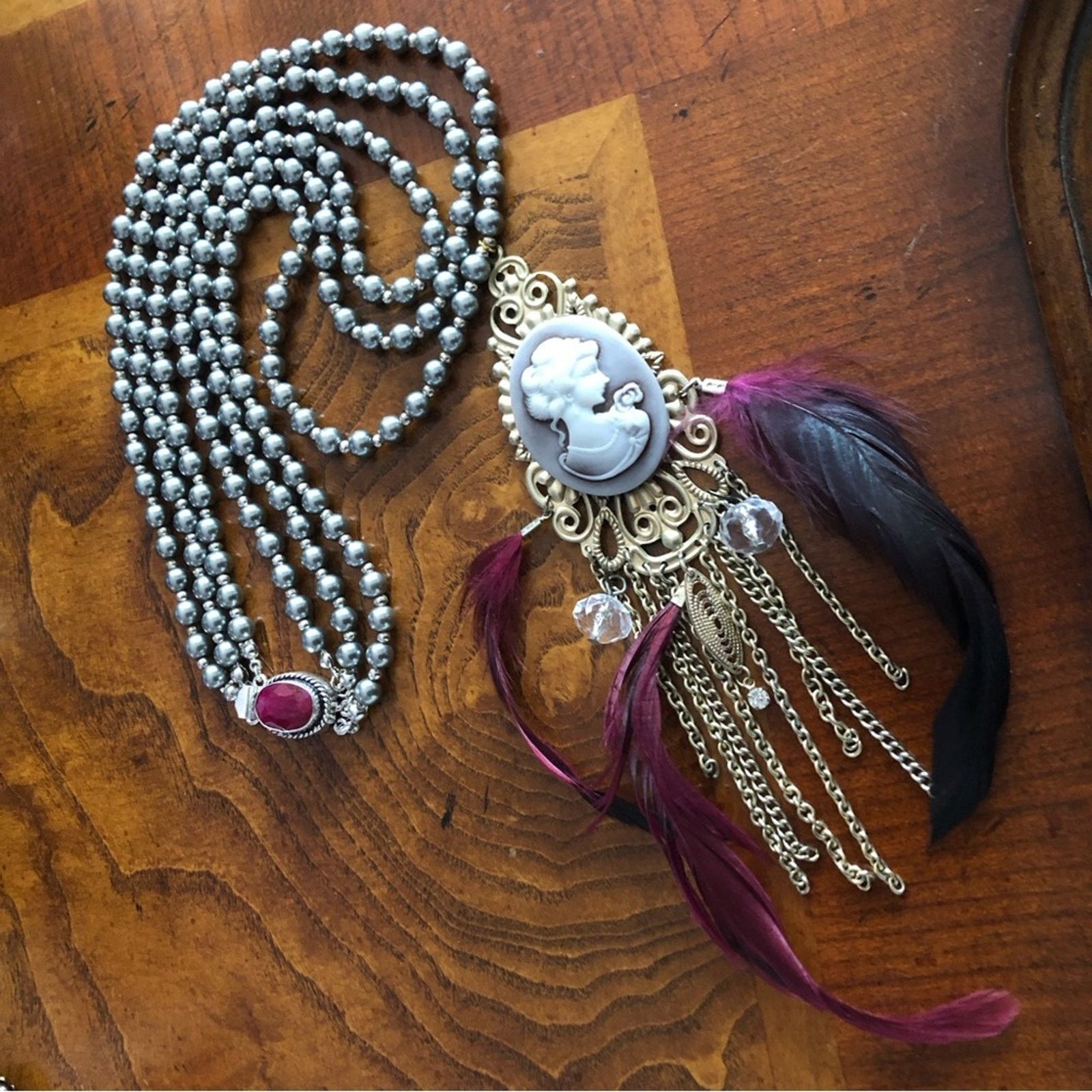 Jewelry Handcrafted filigree cameo Pearl genuine ruby necklace Size ONE SIZE - 3 Thumbnail