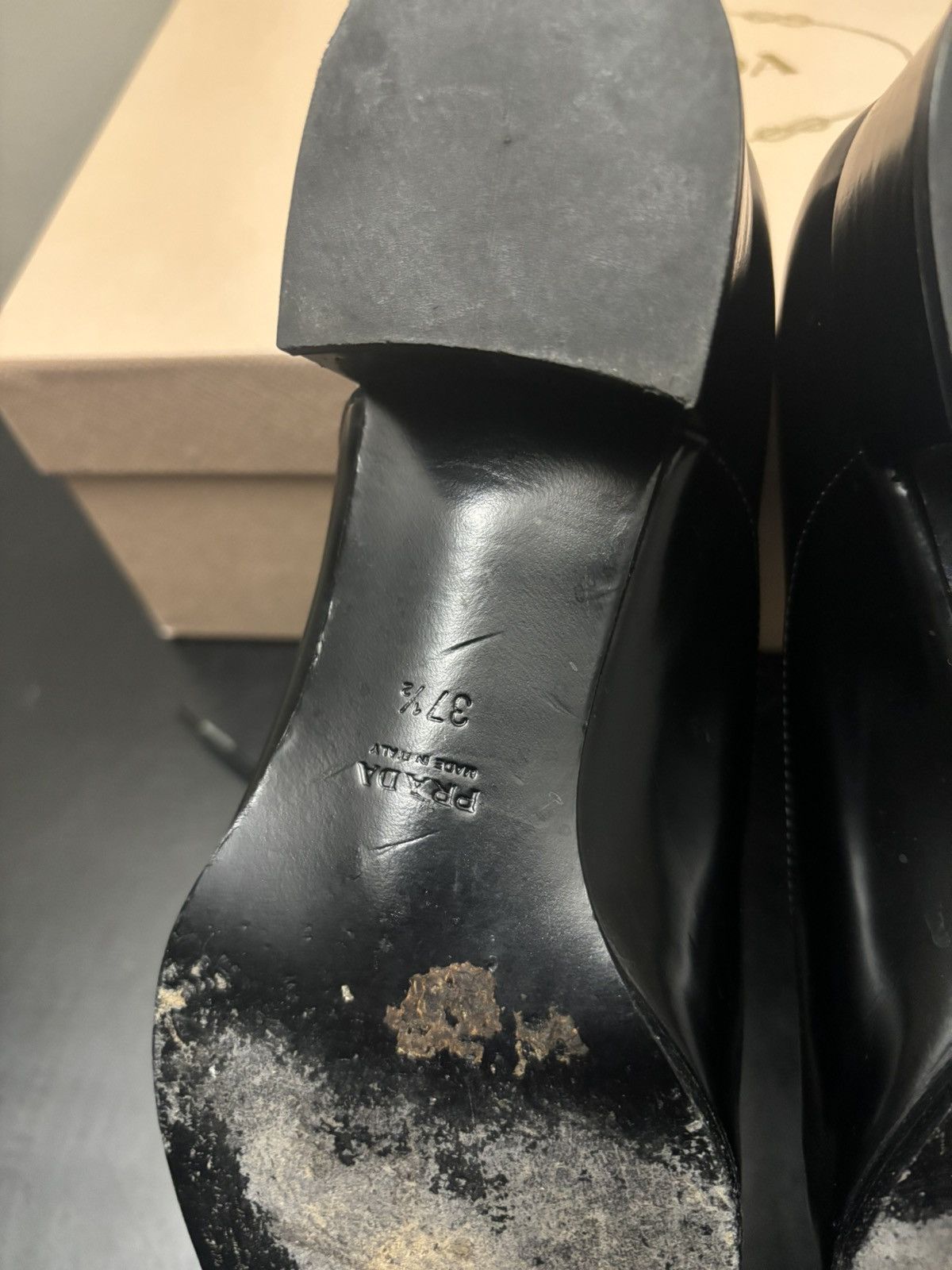 Prada Prada Heeled Derby Leather Loafer Black Size US 7.5 / IT 37.5 - 7 Thumbnail