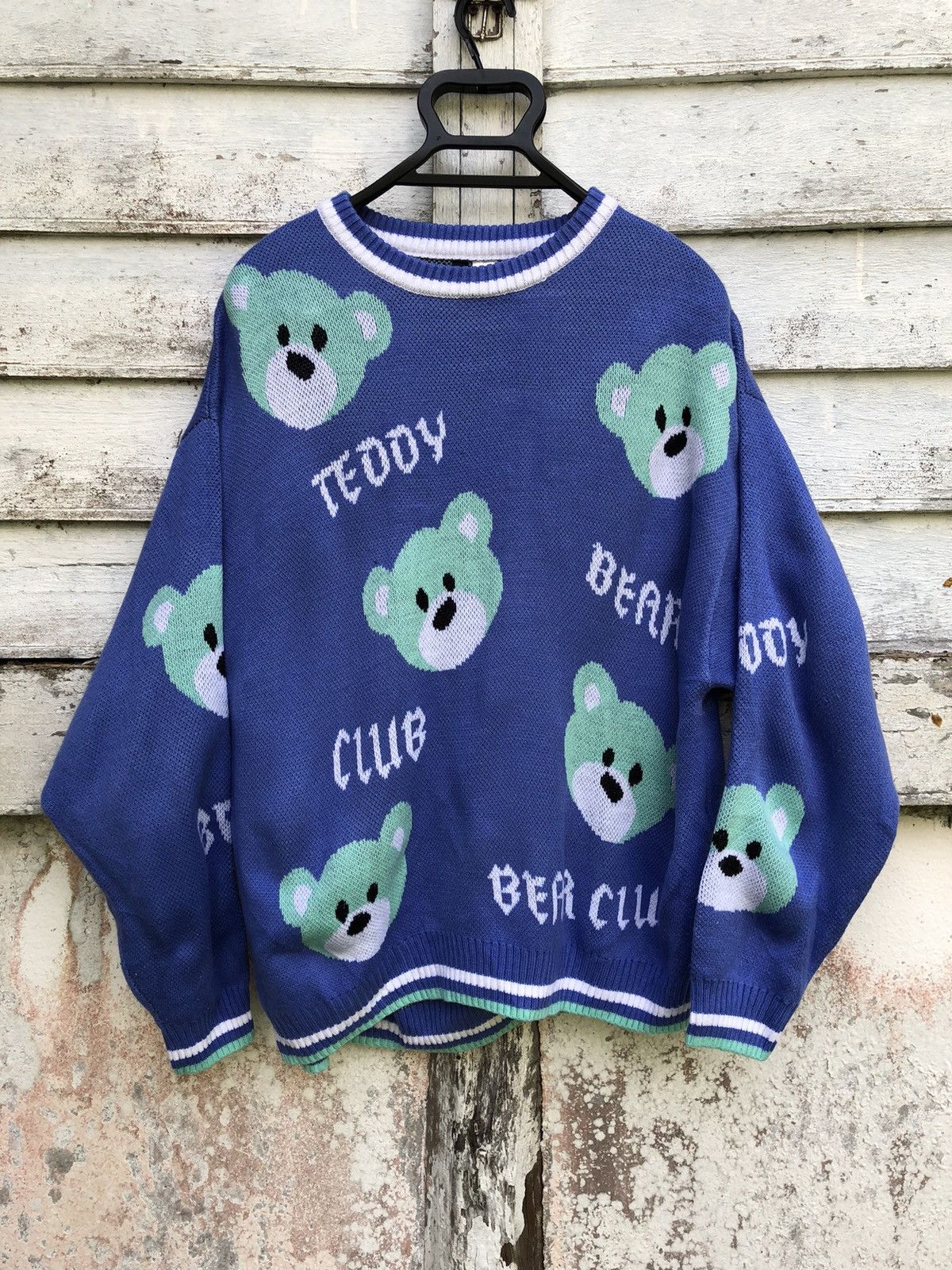 image of Coloured Cable Knit Sweater x H&m Divided Teddy Bear Knitwear in Blue, Men's (Size Medium)