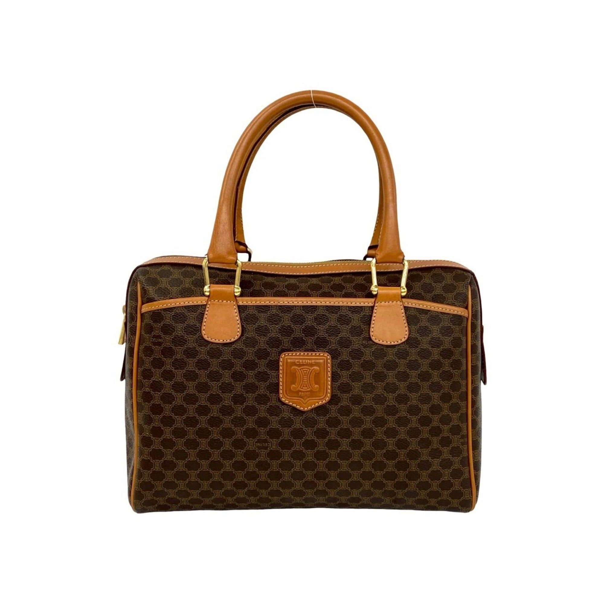 Celine CELINE Vintage Macadam Blazon Pattern Logo Leather Handbag Boston Bag Brown 84090 Size ONE SIZE - 1 Thumbnail