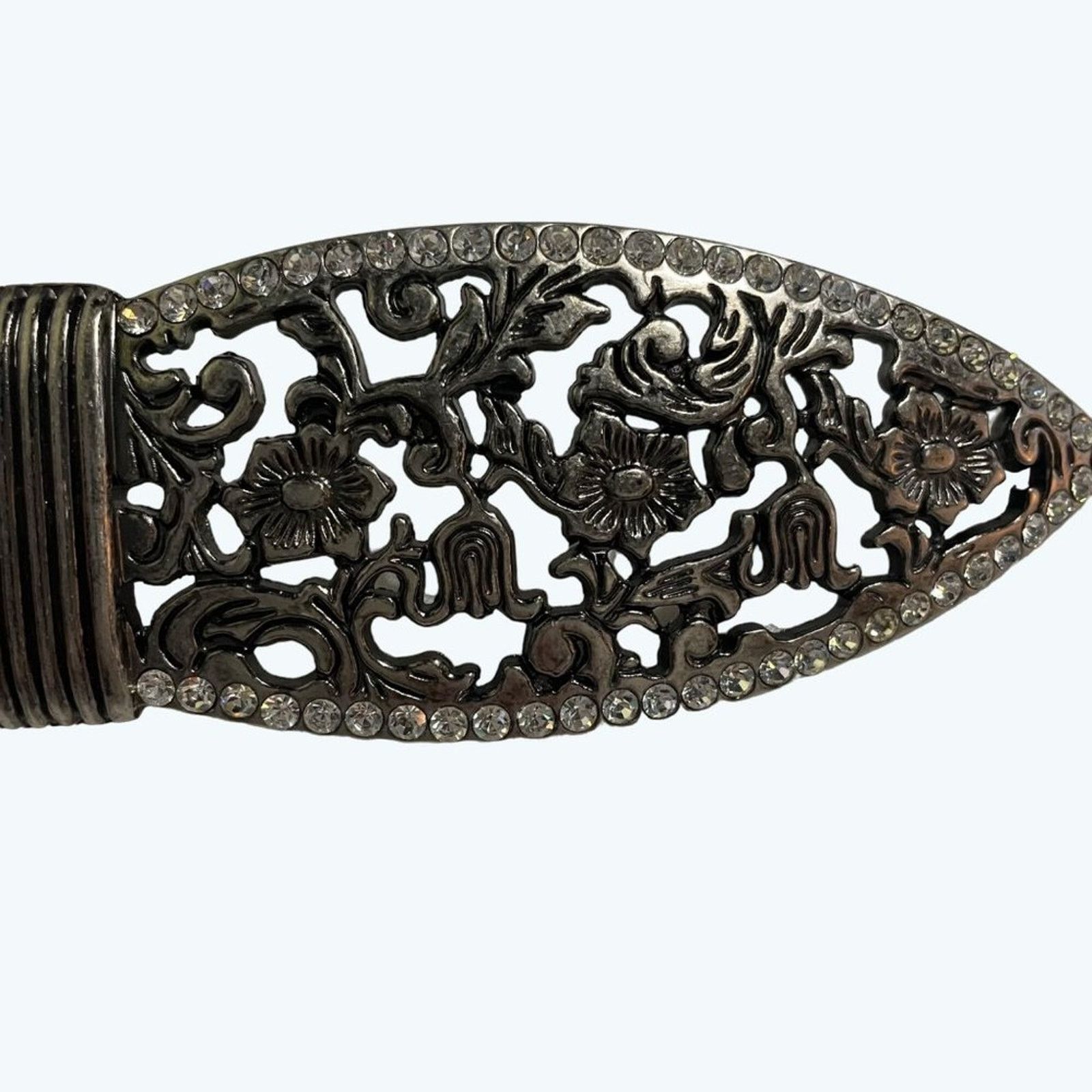 Other Runway Faux Leather Belt Rhinestone Buckle Chic Small Belt Size ONE SIZE - 4 Thumbnail