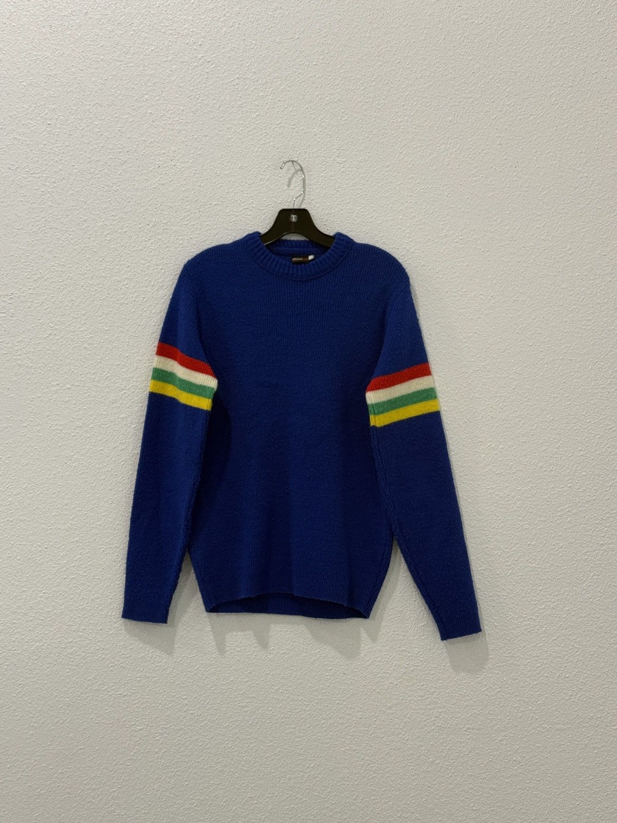 Sears Vintage 1970s Sears Blue Knit Rainbow Striped Sleeve Sweater Size US S / EU 44-46 / 1 - 1 Thumbnail