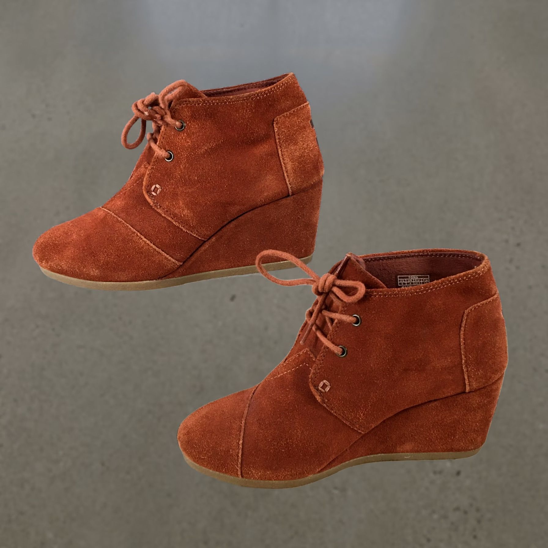 Toms TOMS Boots Desert Wedge Ankle Booties Womens 6 Rust Brown Suede Leather Casual Boots Size US 6 / IT 36 - 1 Thumbnail