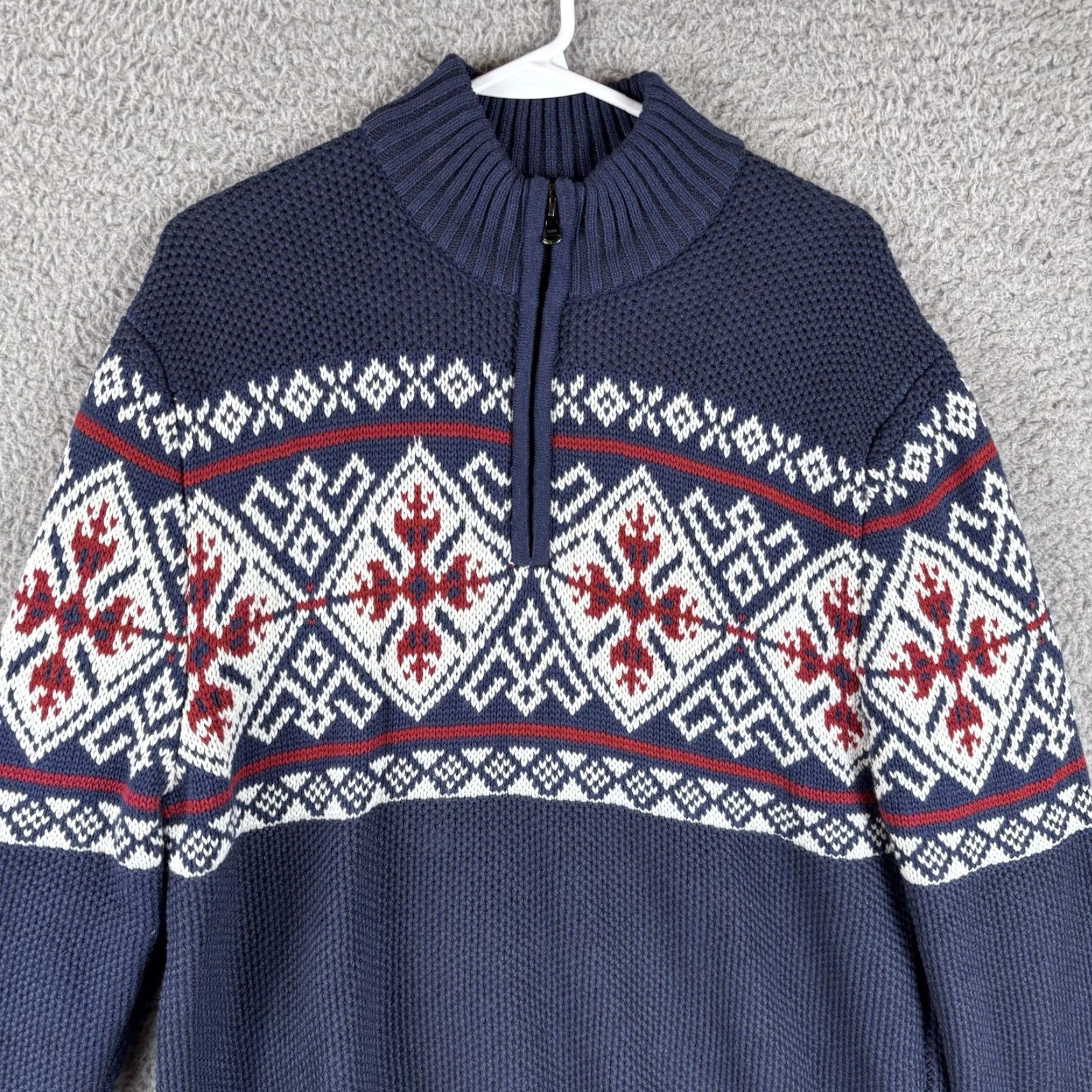 Izod VINTAGE IZOD Sweater Mens L Navy Snowflake 1/2 Zip Mockneck Ski Outdoor Knit Blues Size US L / EU 52-54 / 3 - 2 Thumbnail